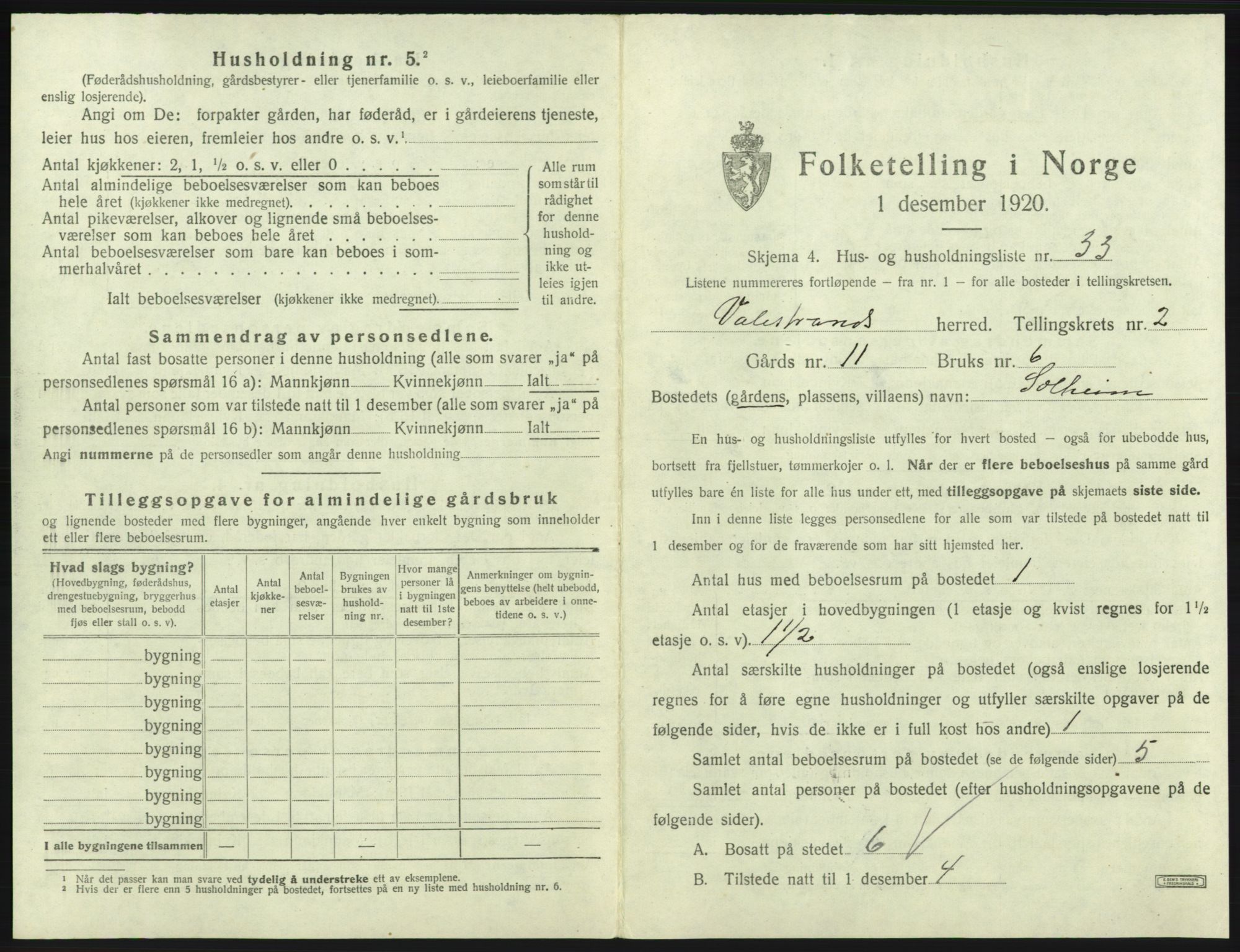 SAB, 1920 census for Valestrand, 1920, p. 151