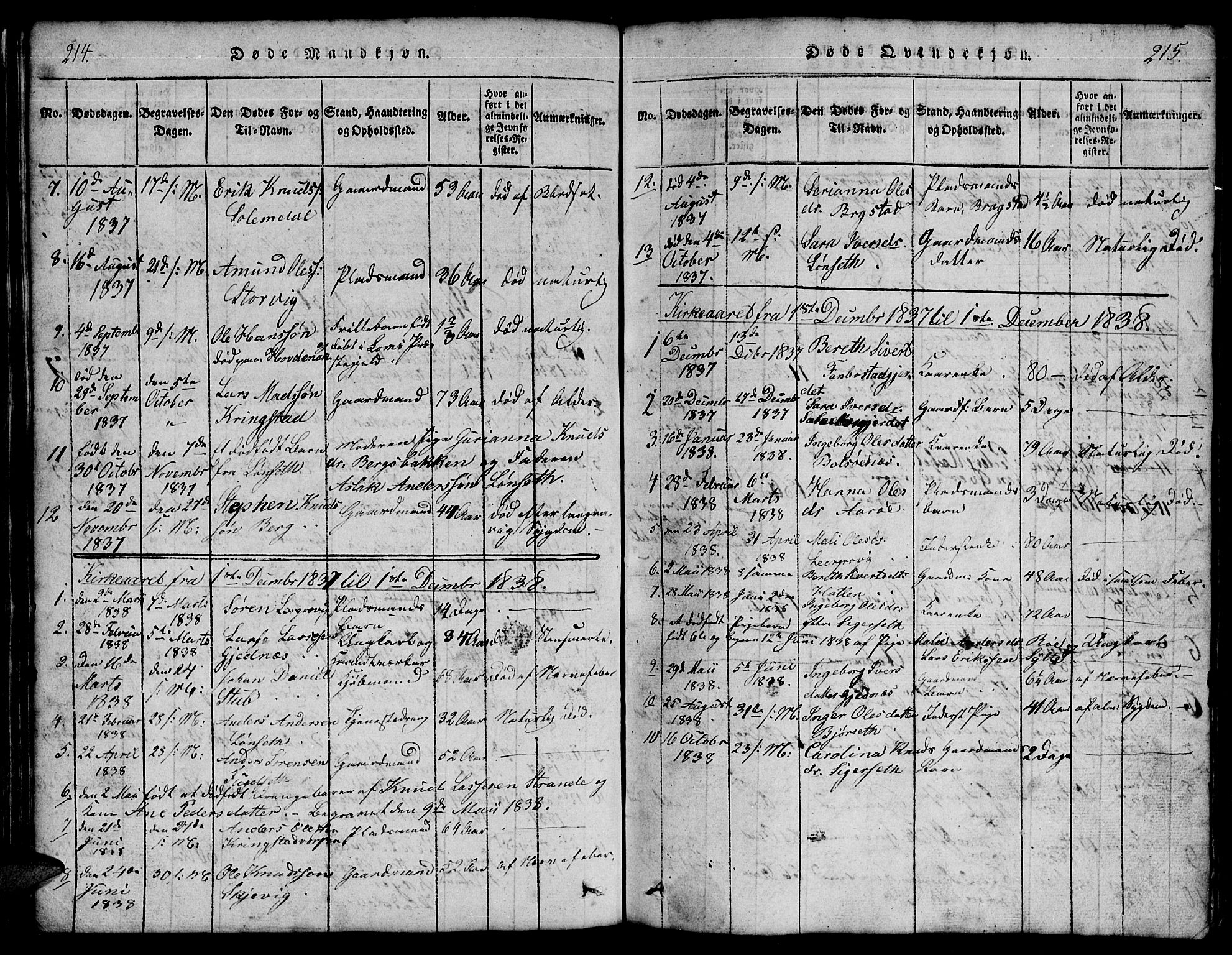 Ministerialprotokoller, klokkerbøker og fødselsregistre - Møre og Romsdal, SAT/A-1454/555/L0665: Parish register (copy) no. 555C01, 1818-1868, p. 214-215