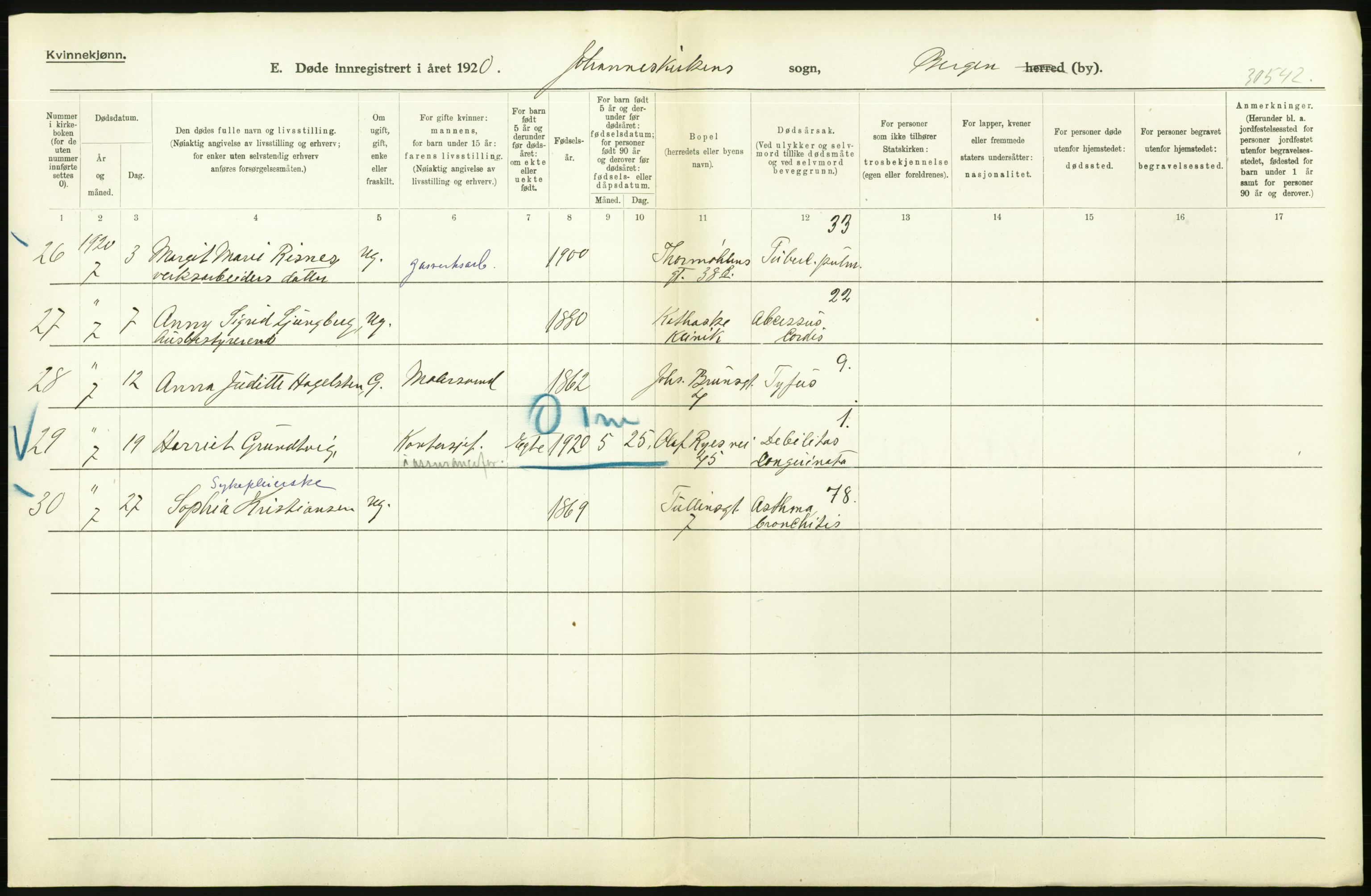 Statistisk sentralbyrå, Sosiodemografiske emner, Befolkning, AV/RA-S-2228/D/Df/Dfb/Dfbj/L0042: Bergen: Gifte, døde, dødfødte., 1920, p. 602