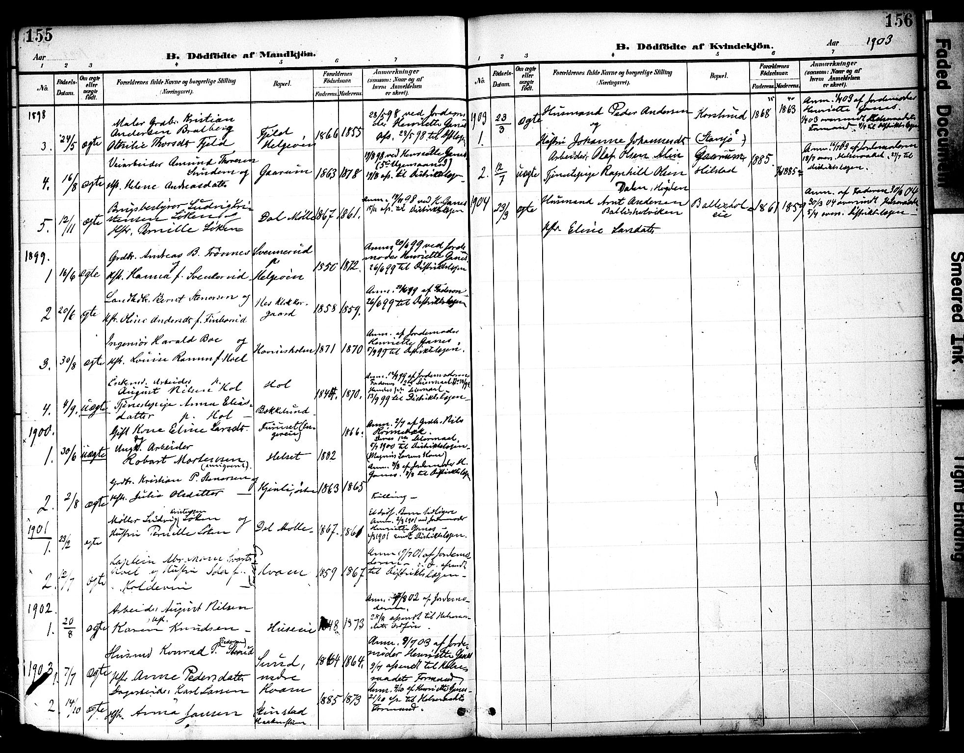 Nes prestekontor, Hedmark, AV/SAH-PREST-020/K/Ka/L0009: Parish register (official) no. 9, 1887-1905, p. 155-156