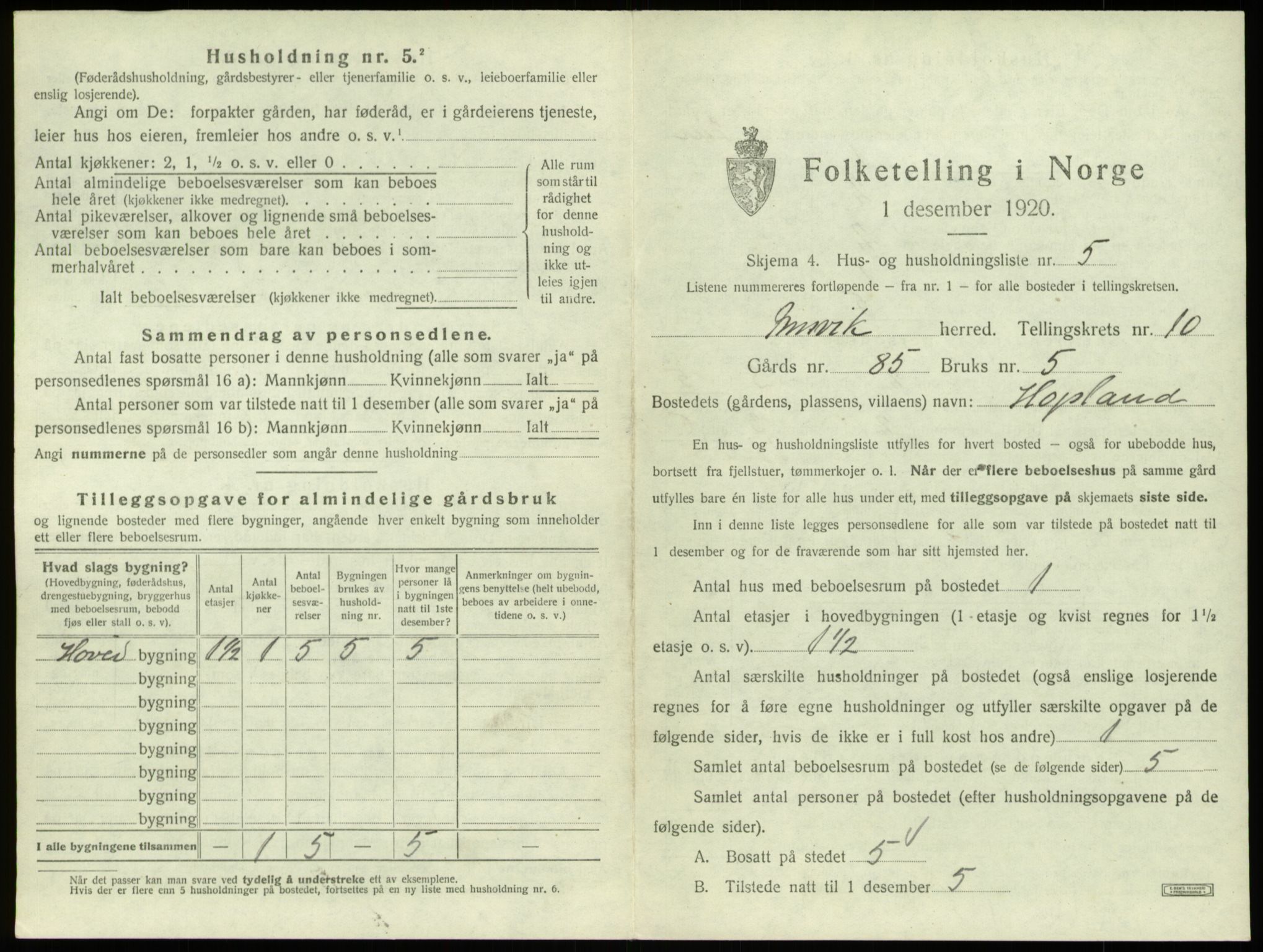 SAB, 1920 census for Innvik, 1920, p. 576