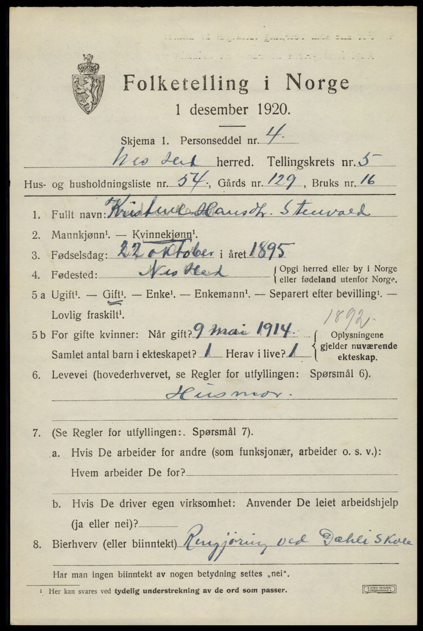 SAH, 1920 census for Nes (Hedmark), 1920, p. 7776