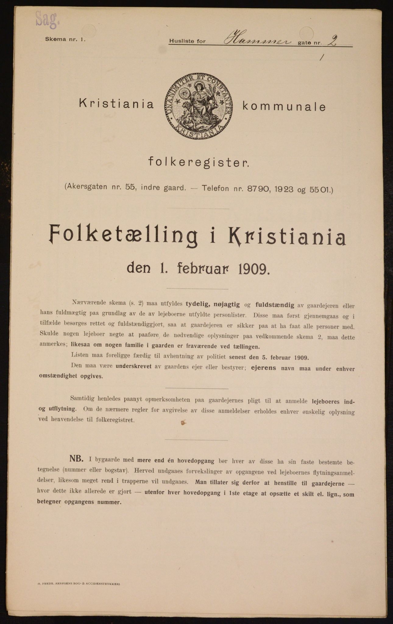 OBA, Municipal Census 1909 for Kristiania, 1909, p. 31099