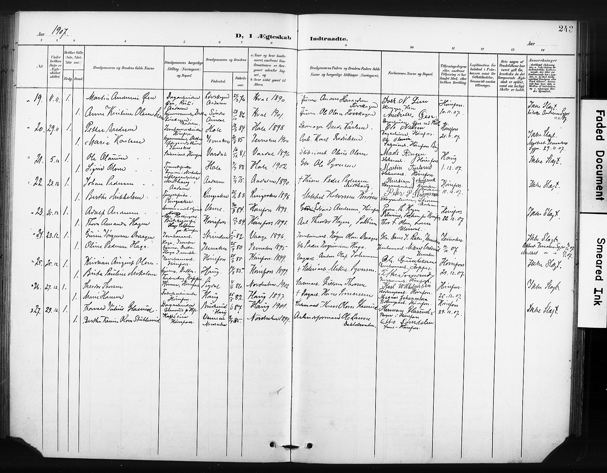 Hønefoss kirkebøker, AV/SAKO-A-609/F/Fa/L0003: Parish register (official) no. 3, 1900-1913, p. 243
