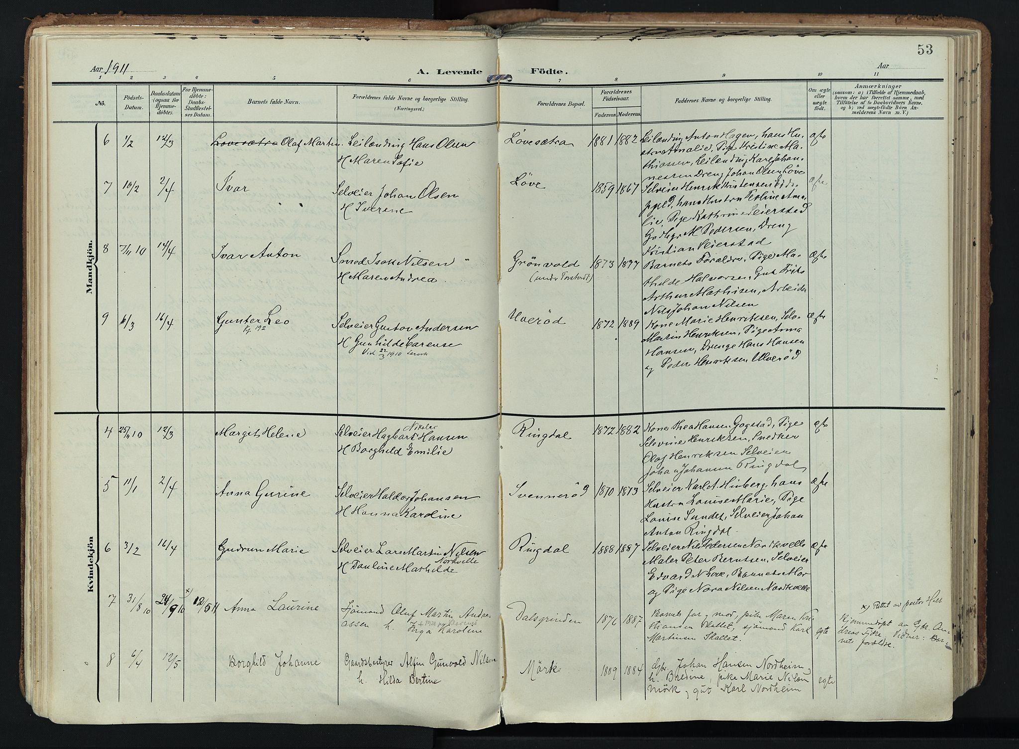 Hedrum kirkebøker, SAKO/A-344/F/Fa/L0010: Parish register (official) no. I 10, 1904-1918, p. 53