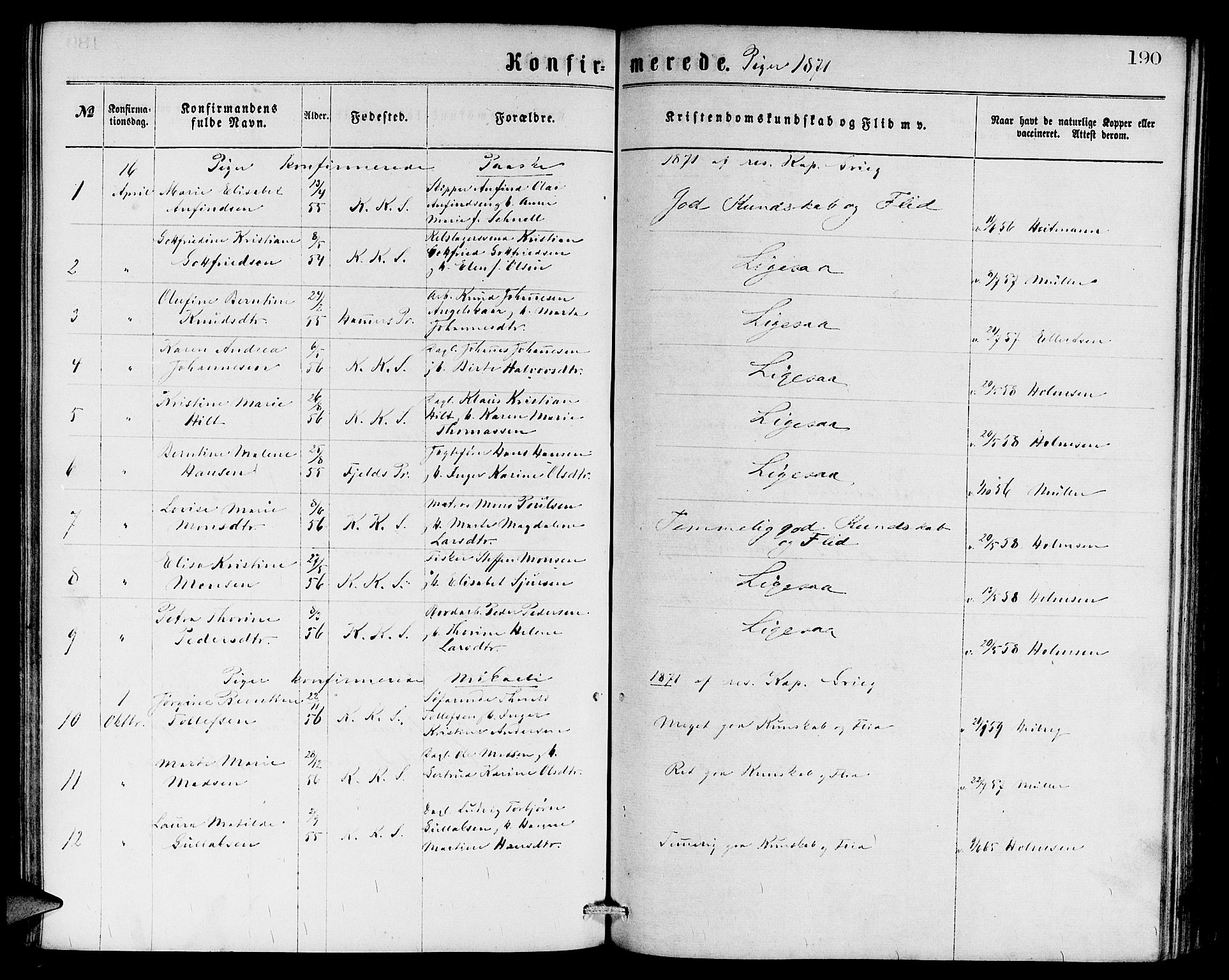 Sandviken Sokneprestembete, SAB/A-77601/H/Hb: Parish register (copy) no. A 1, 1867-1879, p. 190