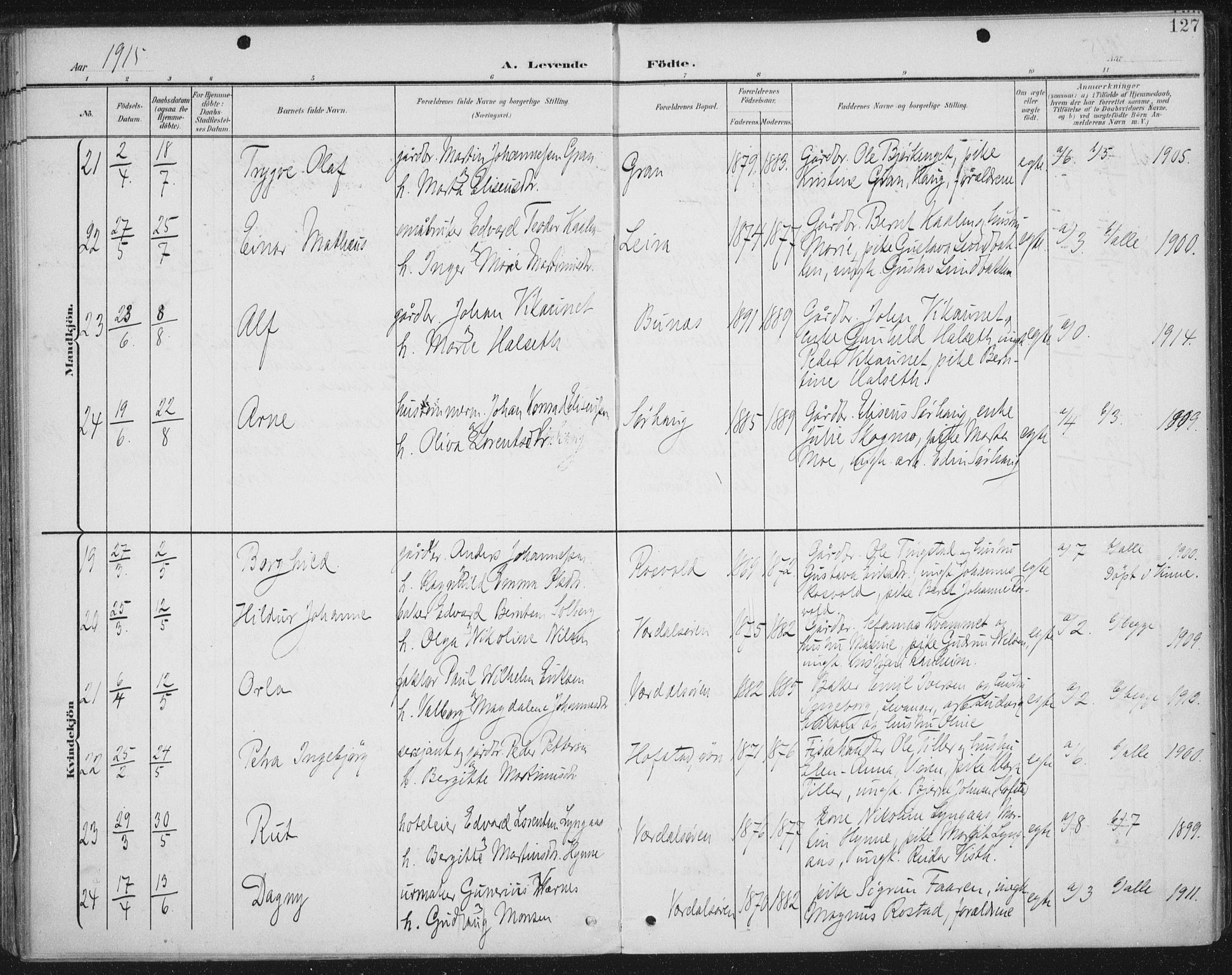 Ministerialprotokoller, klokkerbøker og fødselsregistre - Nord-Trøndelag, AV/SAT-A-1458/723/L0246: Parish register (official) no. 723A15, 1900-1917, p. 127