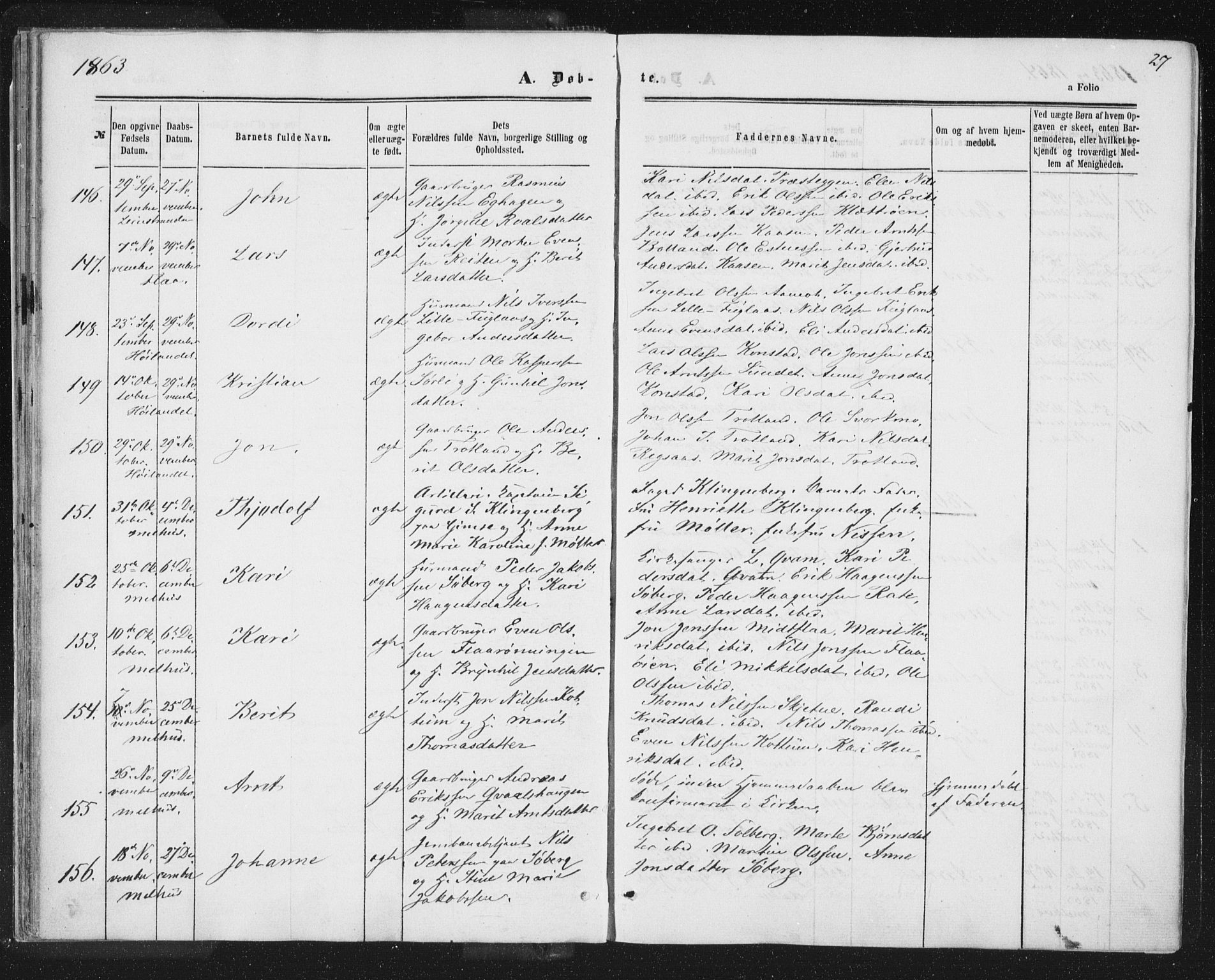 Ministerialprotokoller, klokkerbøker og fødselsregistre - Sør-Trøndelag, SAT/A-1456/691/L1077: Parish register (official) no. 691A09, 1862-1873, p. 27