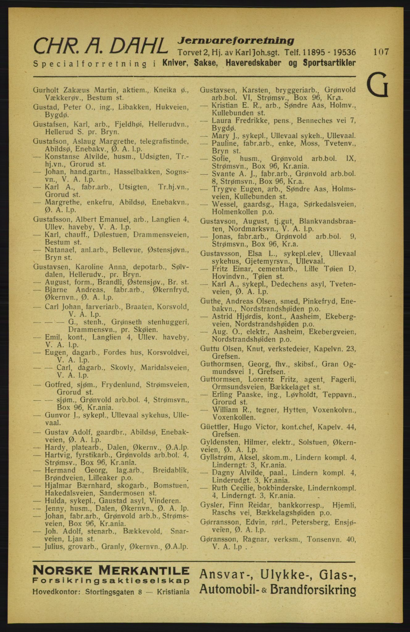 Aker adressebok/adressekalender, PUBL/001/A/002: Akers adressekalender, 1922, p. 107