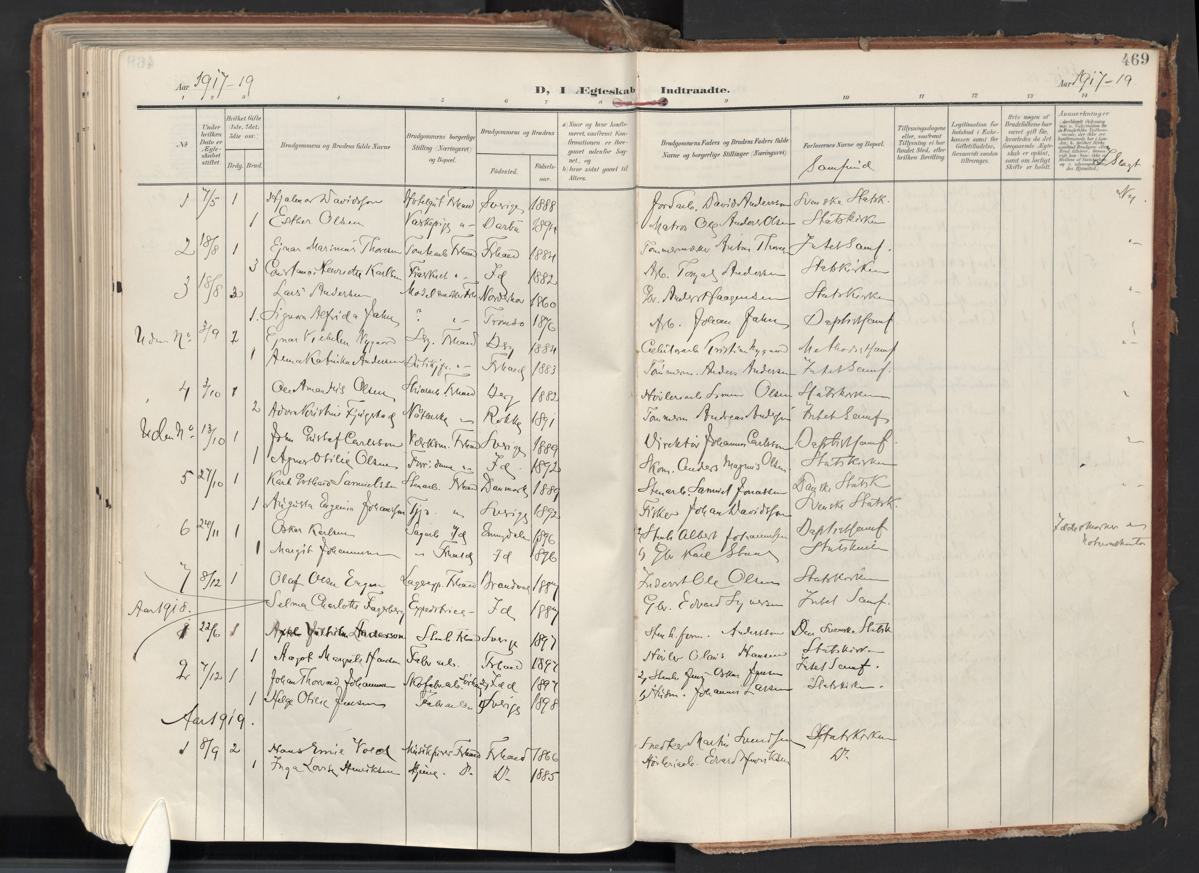 Halden prestekontor Kirkebøker, SAO/A-10909/F/Fa/L0015: Parish register (official) no. I 15, 1907-1925, p. 469