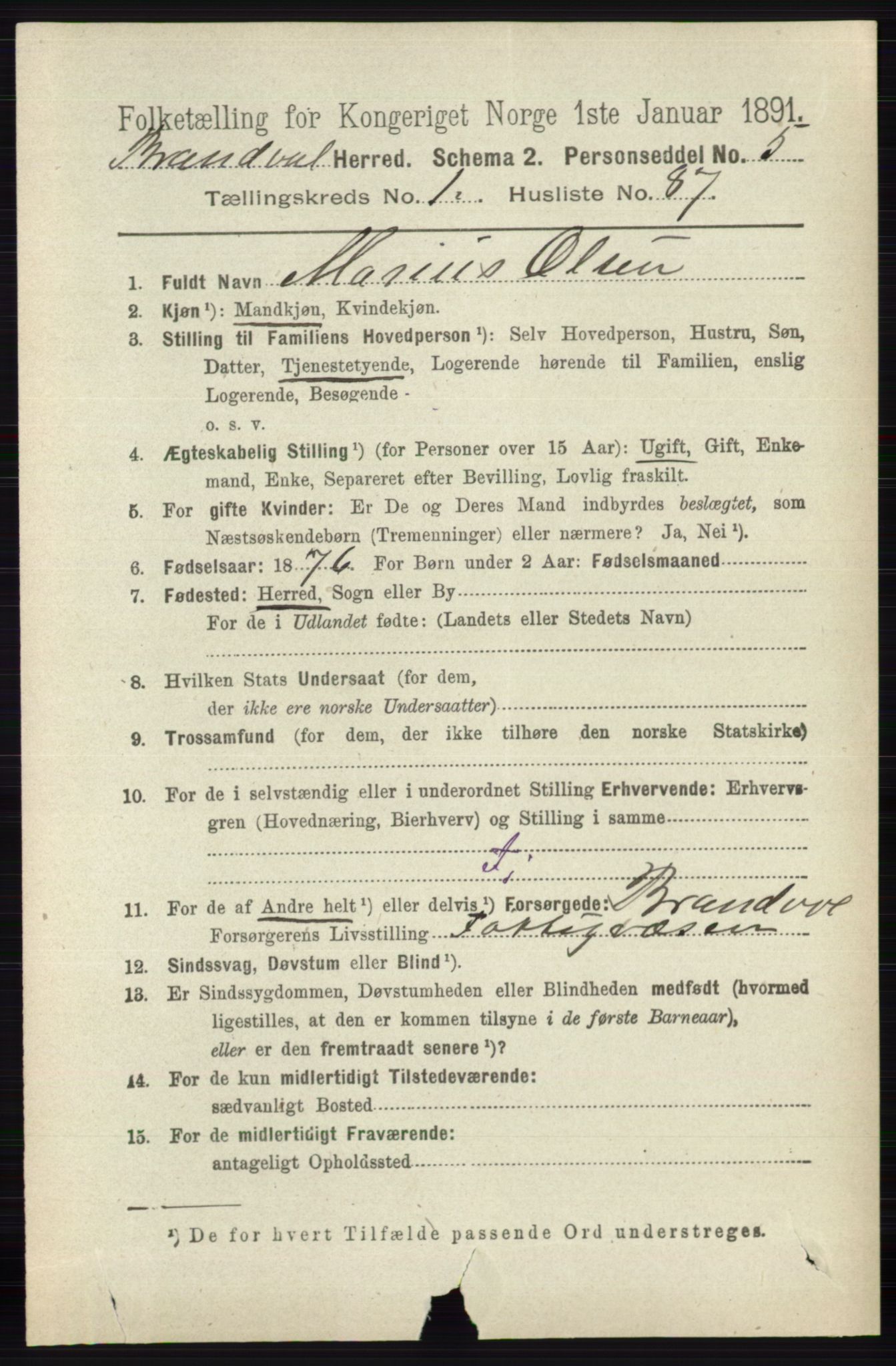 RA, 1891 census for 0422 Brandval, 1891, p. 676