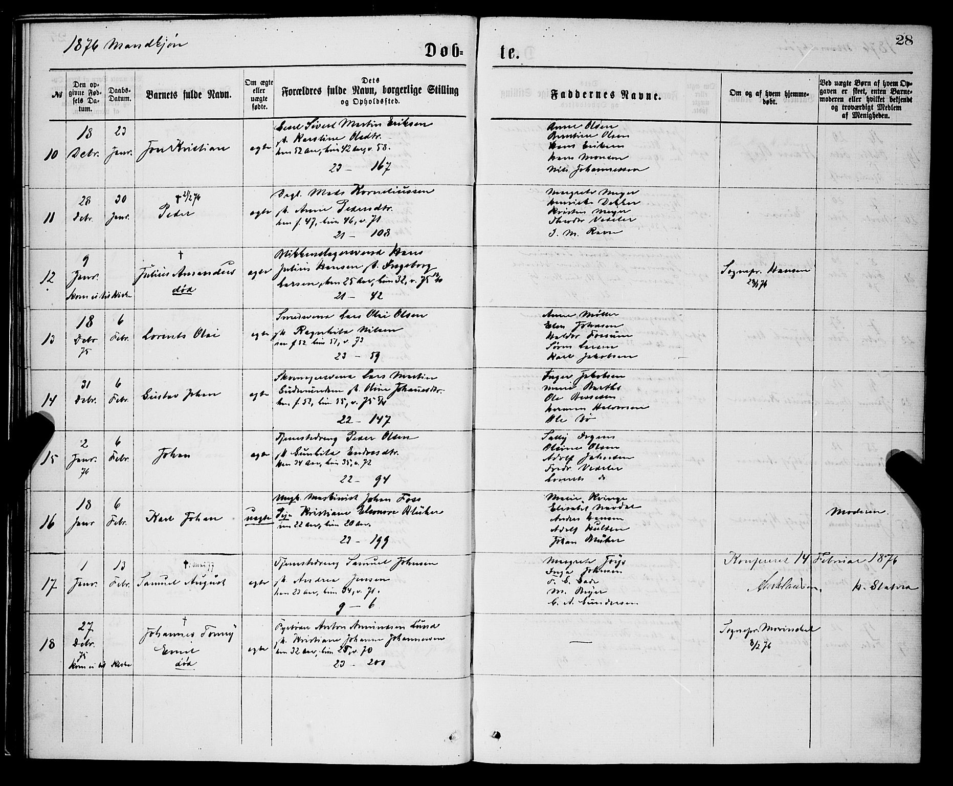 Korskirken sokneprestembete, AV/SAB-A-76101/H/Hab: Parish register (copy) no. B 7, 1874-1878, p. 28