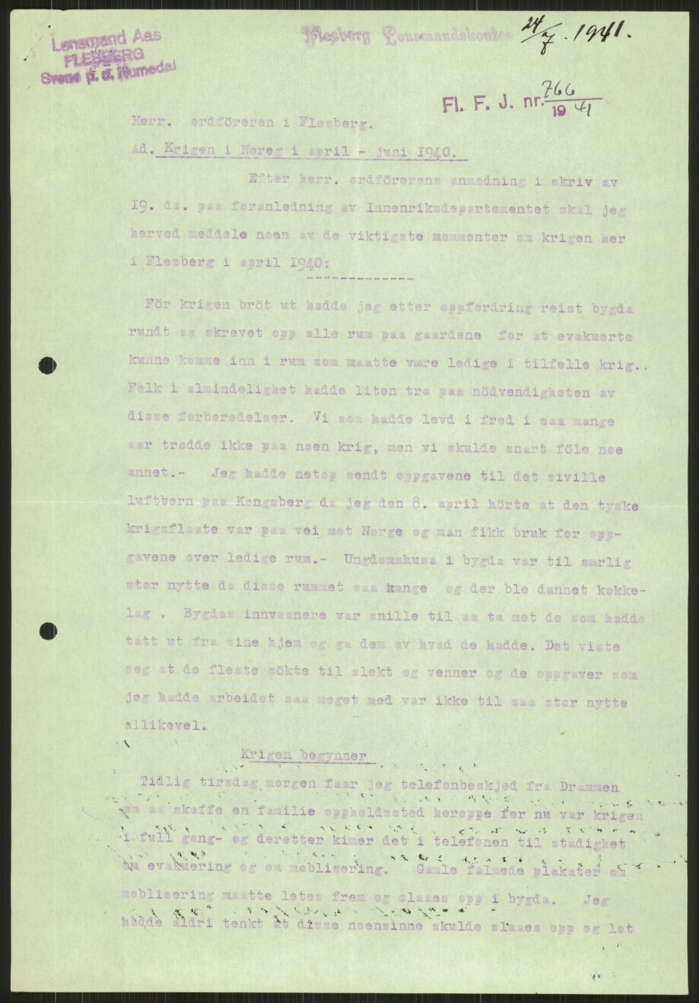 Forsvaret, Forsvarets krigshistoriske avdeling, AV/RA-RAFA-2017/Y/Ya/L0014: II-C-11-31 - Fylkesmenn.  Rapporter om krigsbegivenhetene 1940., 1940, p. 318