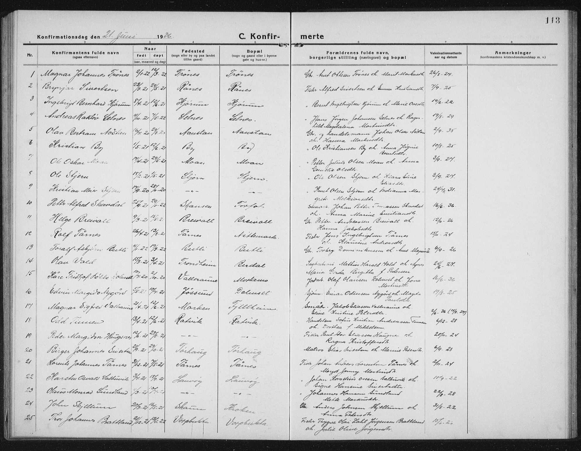 Ministerialprotokoller, klokkerbøker og fødselsregistre - Sør-Trøndelag, SAT/A-1456/655/L0689: Parish register (copy) no. 655C05, 1922-1936, p. 113