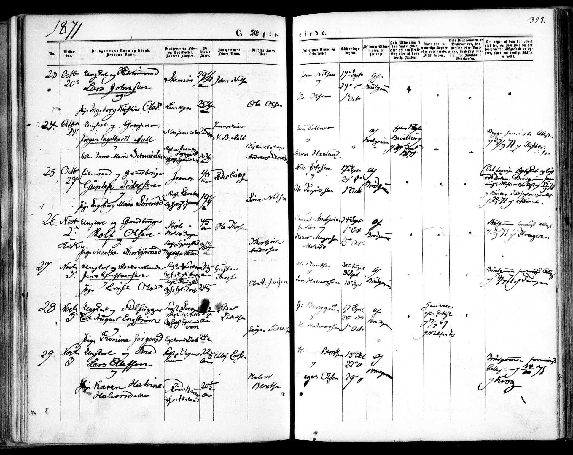 Søndeled sokneprestkontor, AV/SAK-1111-0038/F/Fa/L0003: Parish register (official) no. A 3, 1861-1879, p. 393