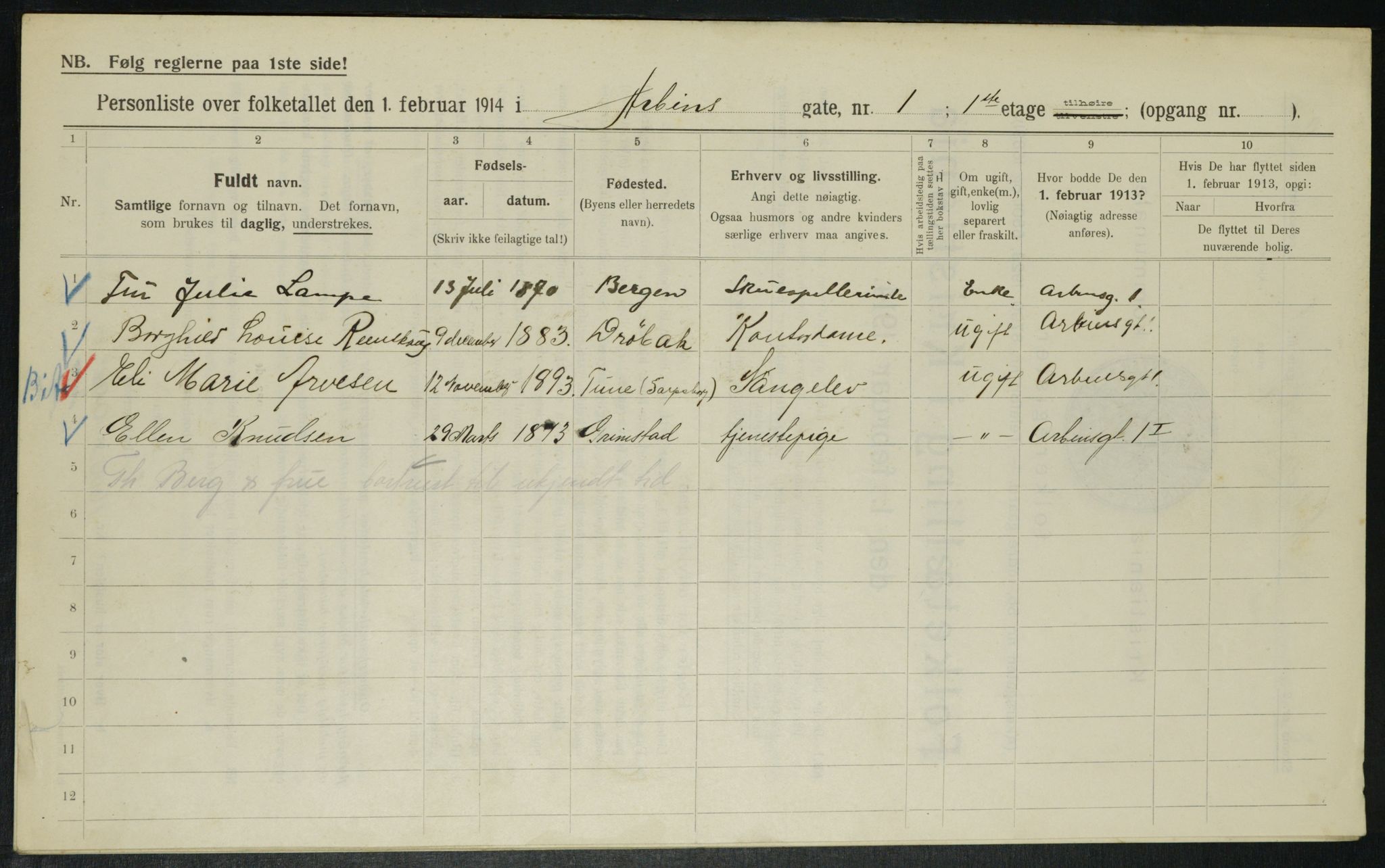 OBA, Municipal Census 1914 for Kristiania, 1914, p. 1521