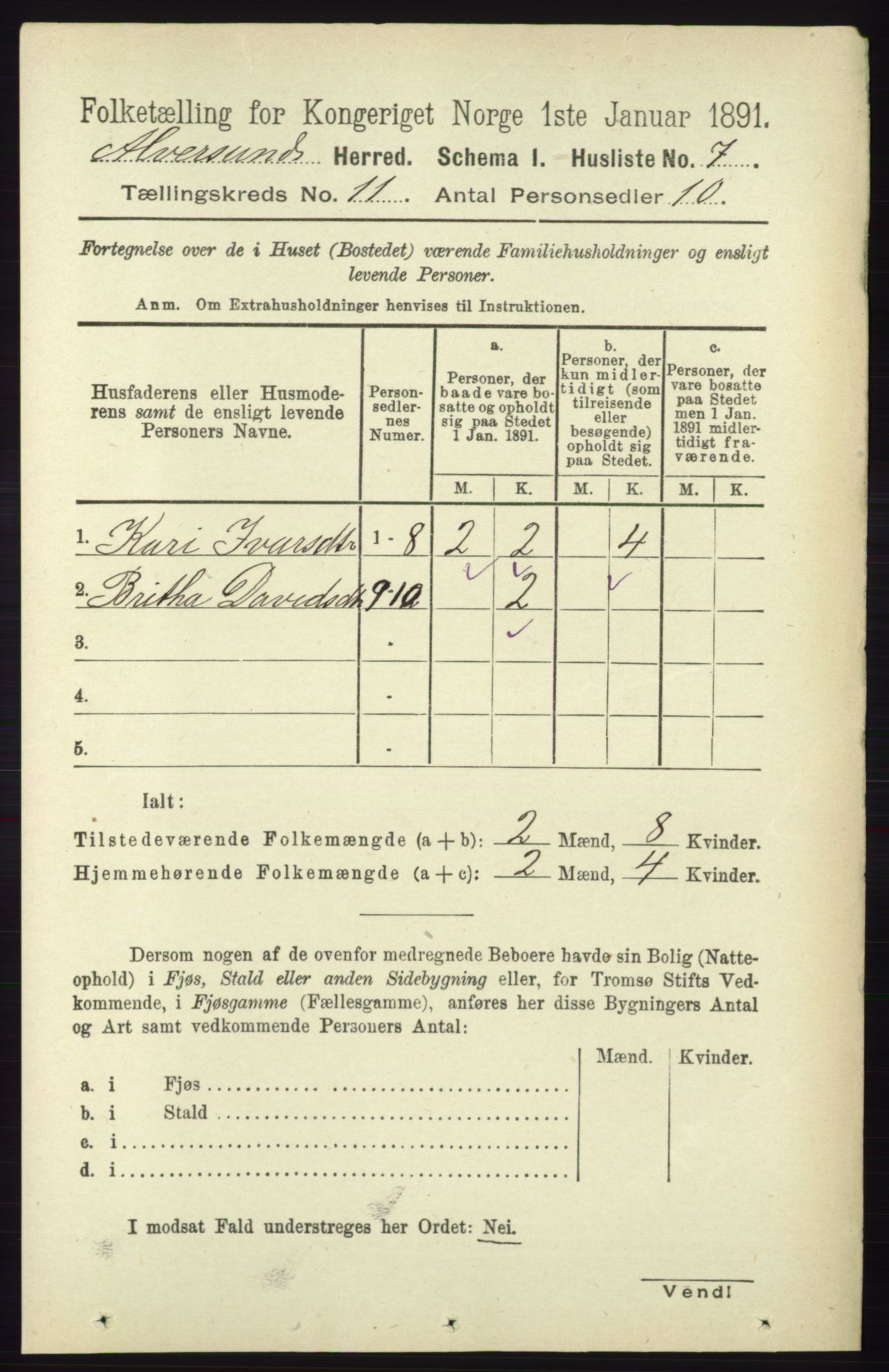 RA, 1891 census for 1257 Alversund, 1891, p. 3683