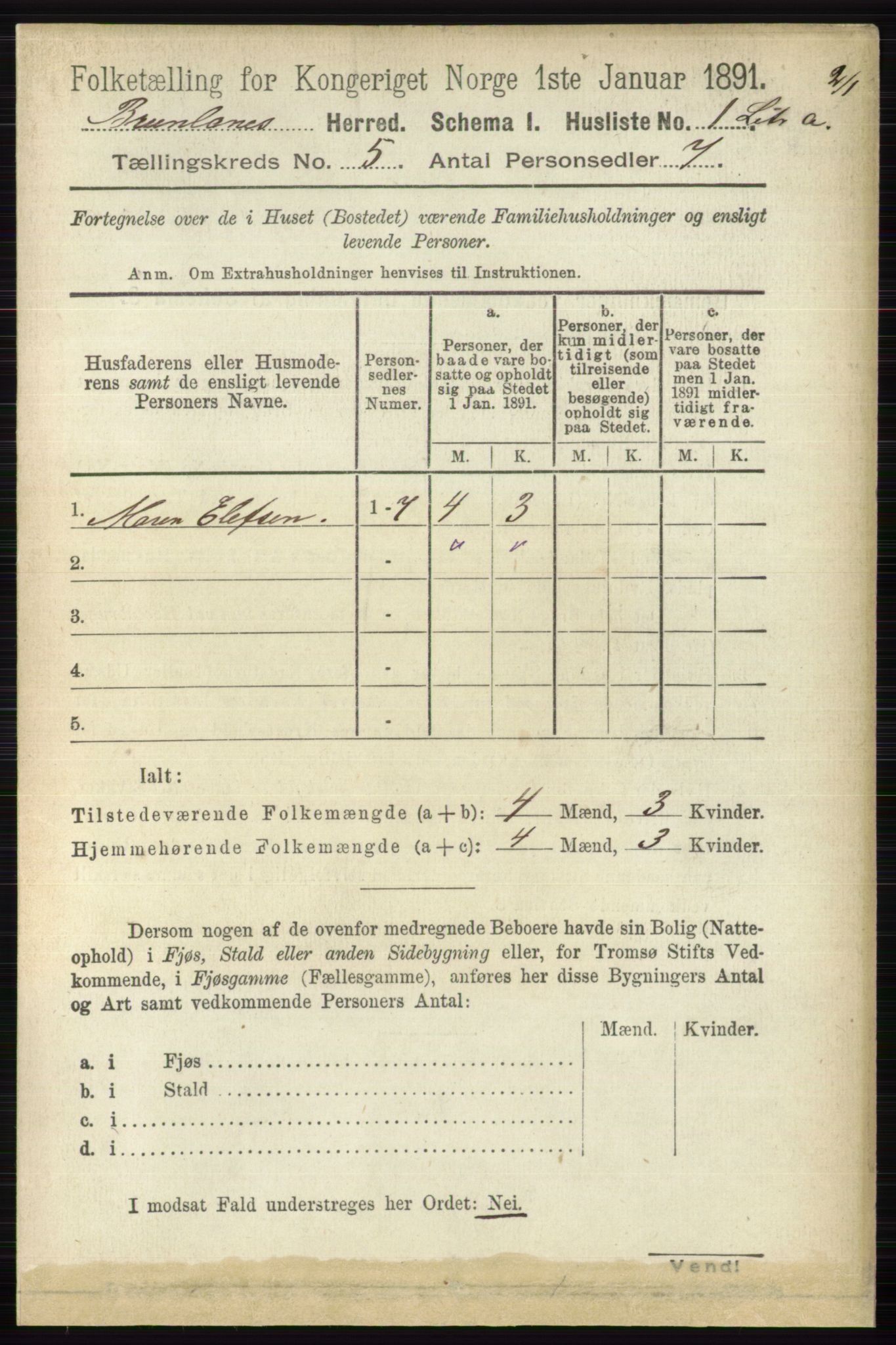 RA, 1891 census for 0726 Brunlanes, 1891, p. 2166