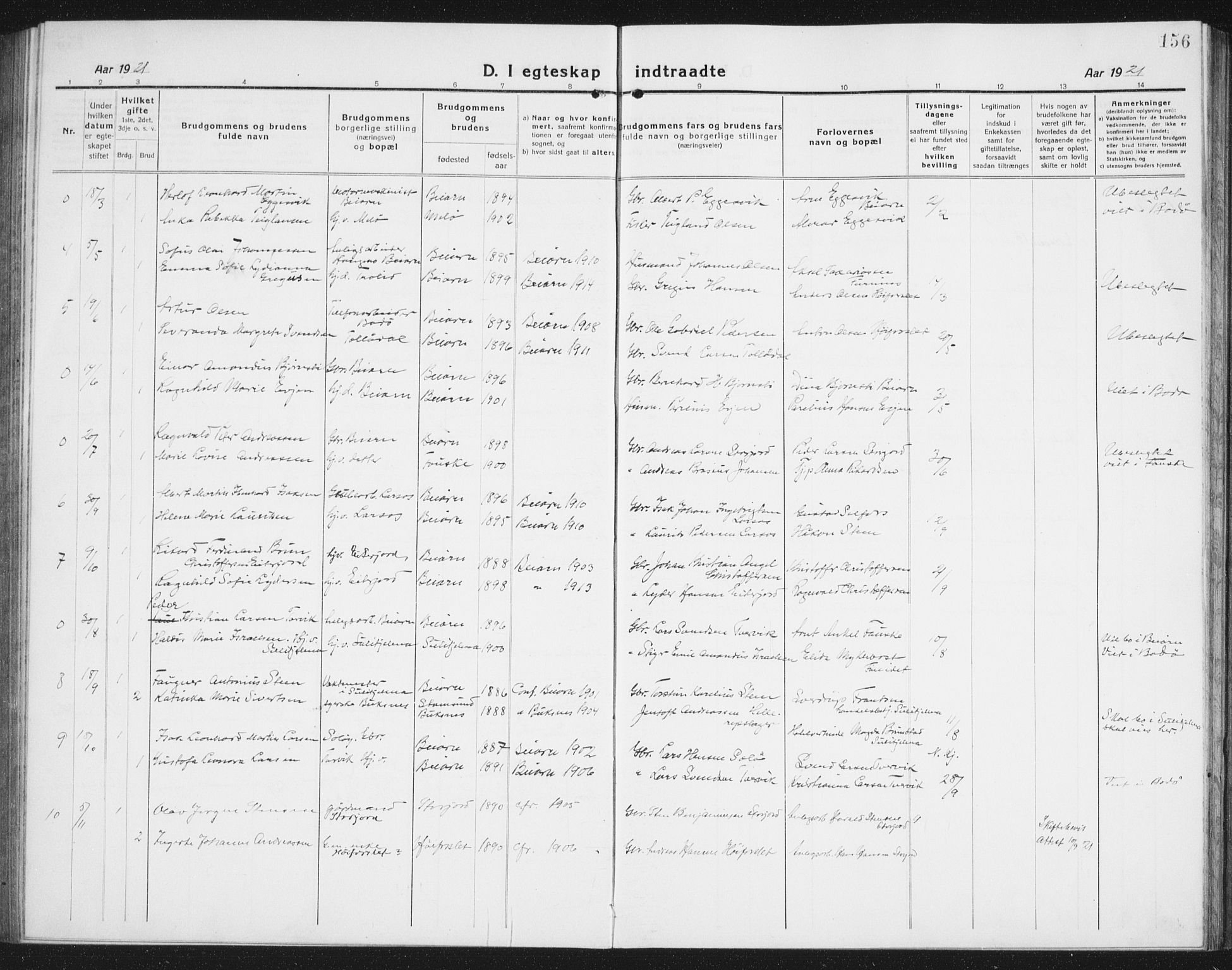 Ministerialprotokoller, klokkerbøker og fødselsregistre - Nordland, AV/SAT-A-1459/846/L0656: Parish register (copy) no. 846C06, 1917-1936, p. 156