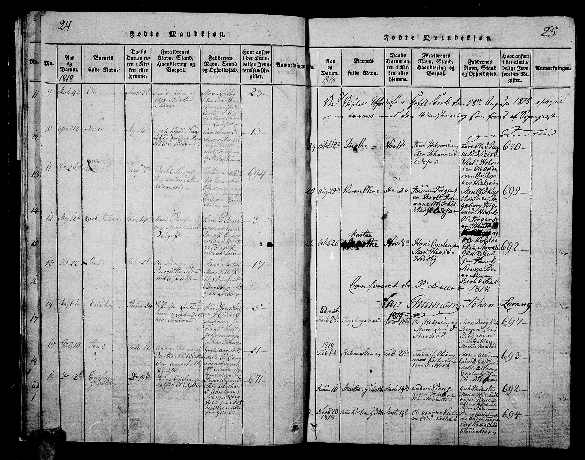 Hof kirkebøker, AV/SAKO-A-64/G/Ga/L0001: Parish register (copy) no. I 1, 1814-1844, p. 24-25