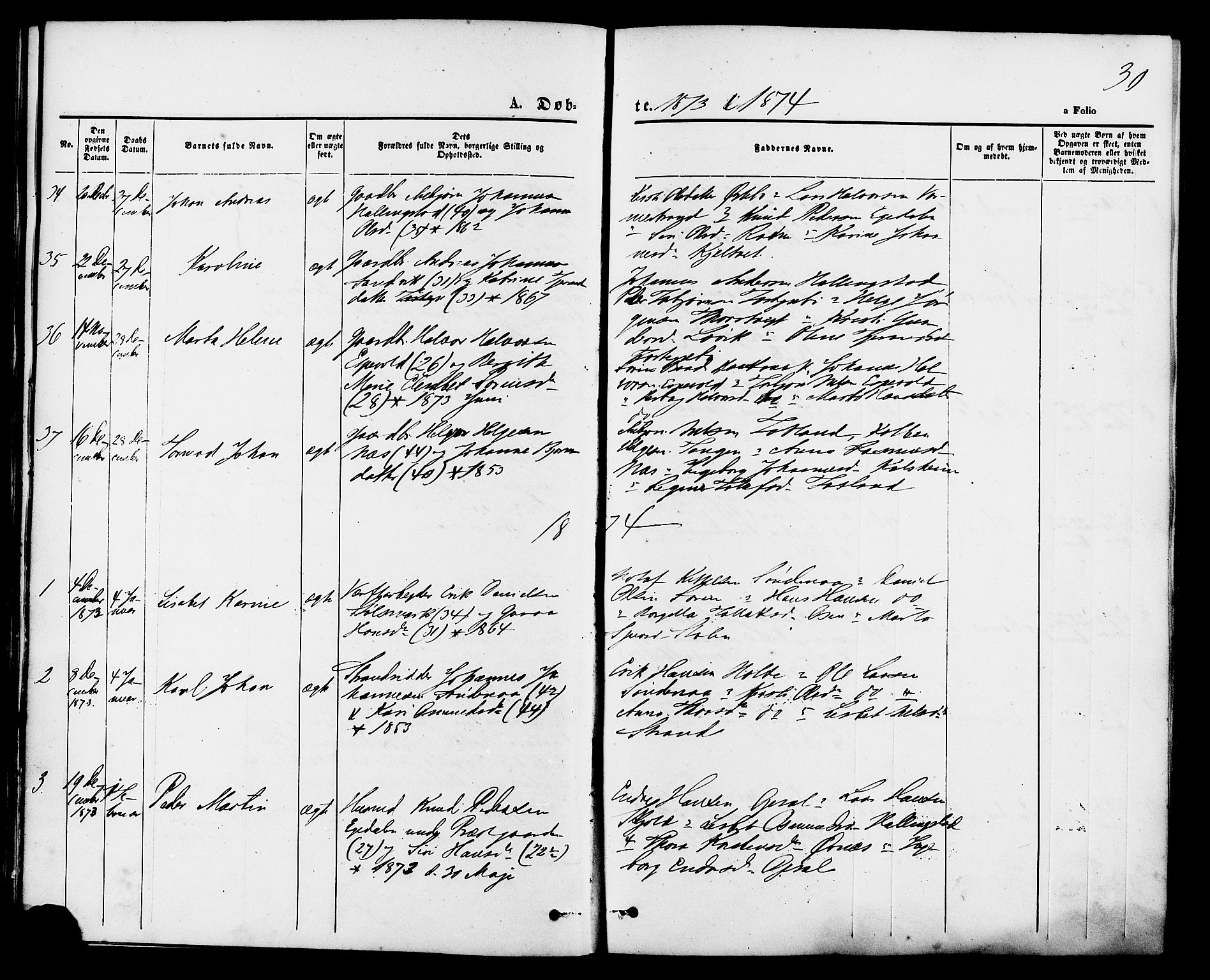 Vikedal sokneprestkontor, SAST/A-101840/01/IV: Parish register (official) no. A 7, 1868-1883, p. 30