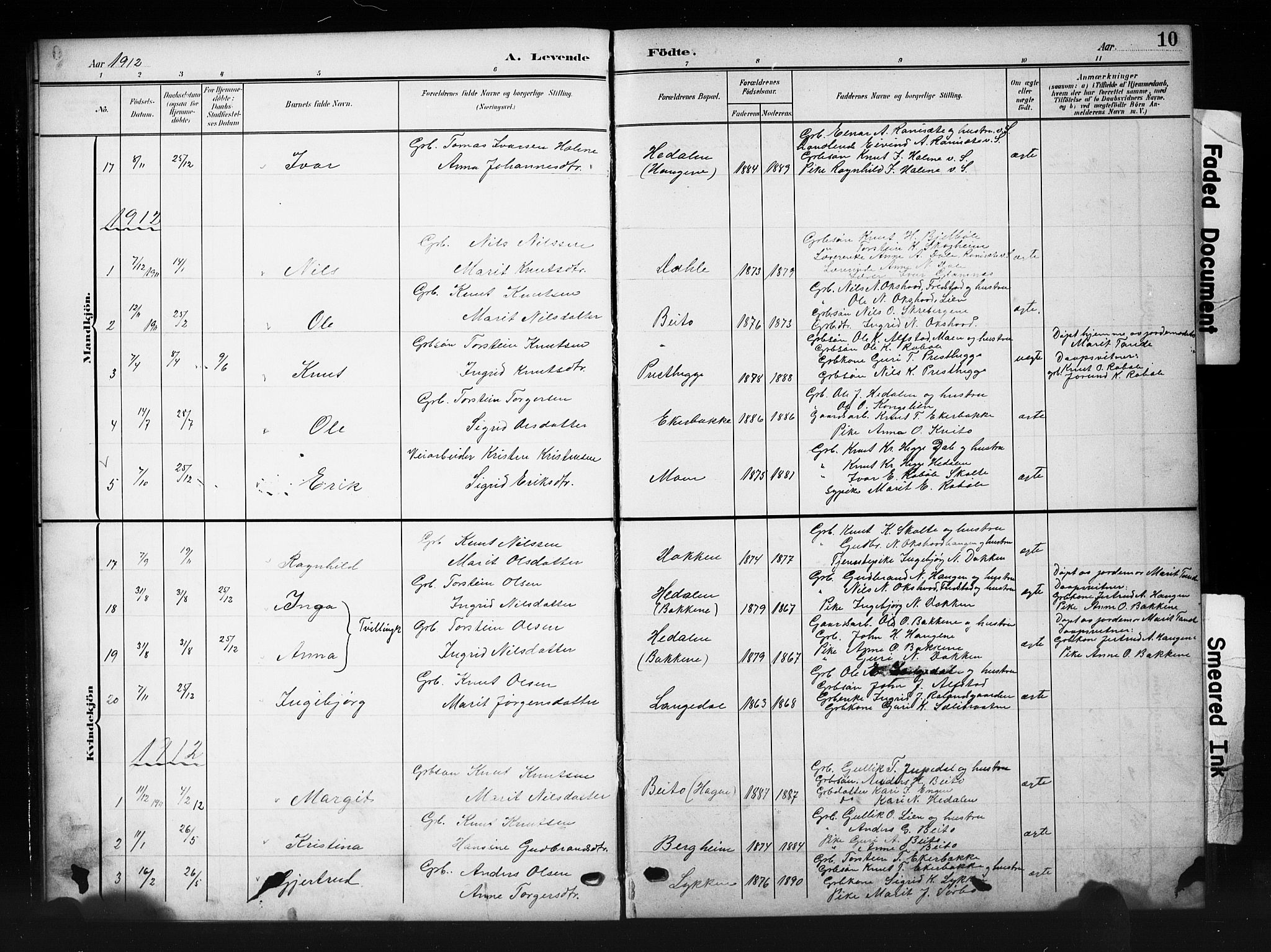 Øystre Slidre prestekontor, AV/SAH-PREST-138/H/Ha/Hab/L0007: Parish register (copy) no. 7, 1908-1927, p. 10