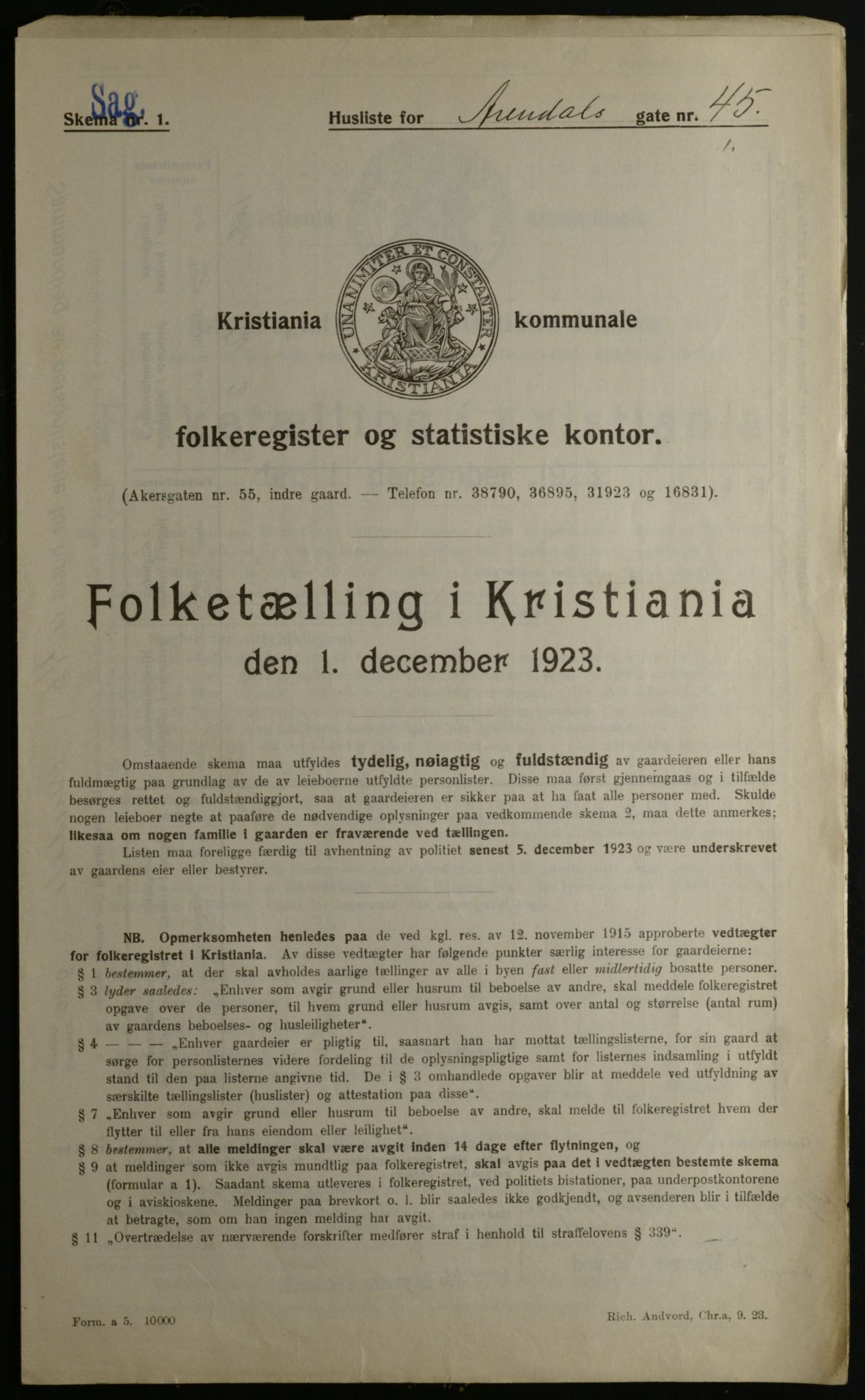 OBA, Municipal Census 1923 for Kristiania, 1923, p. 2571