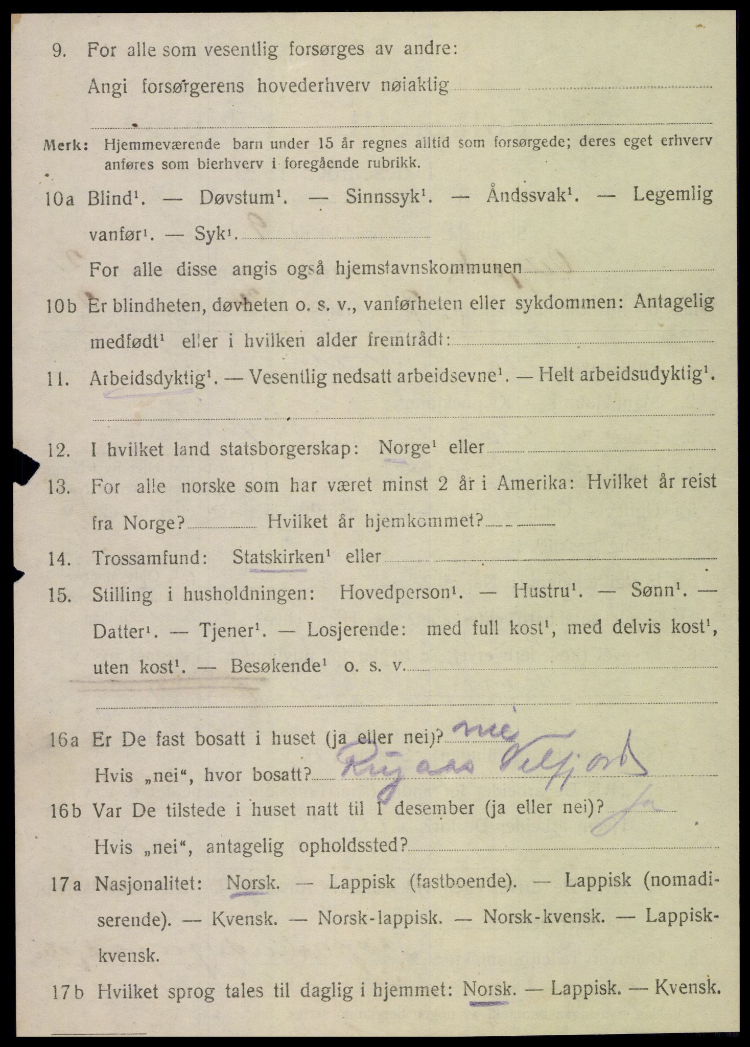 SAT, 1920 census for Velfjord, 1920, p. 1270