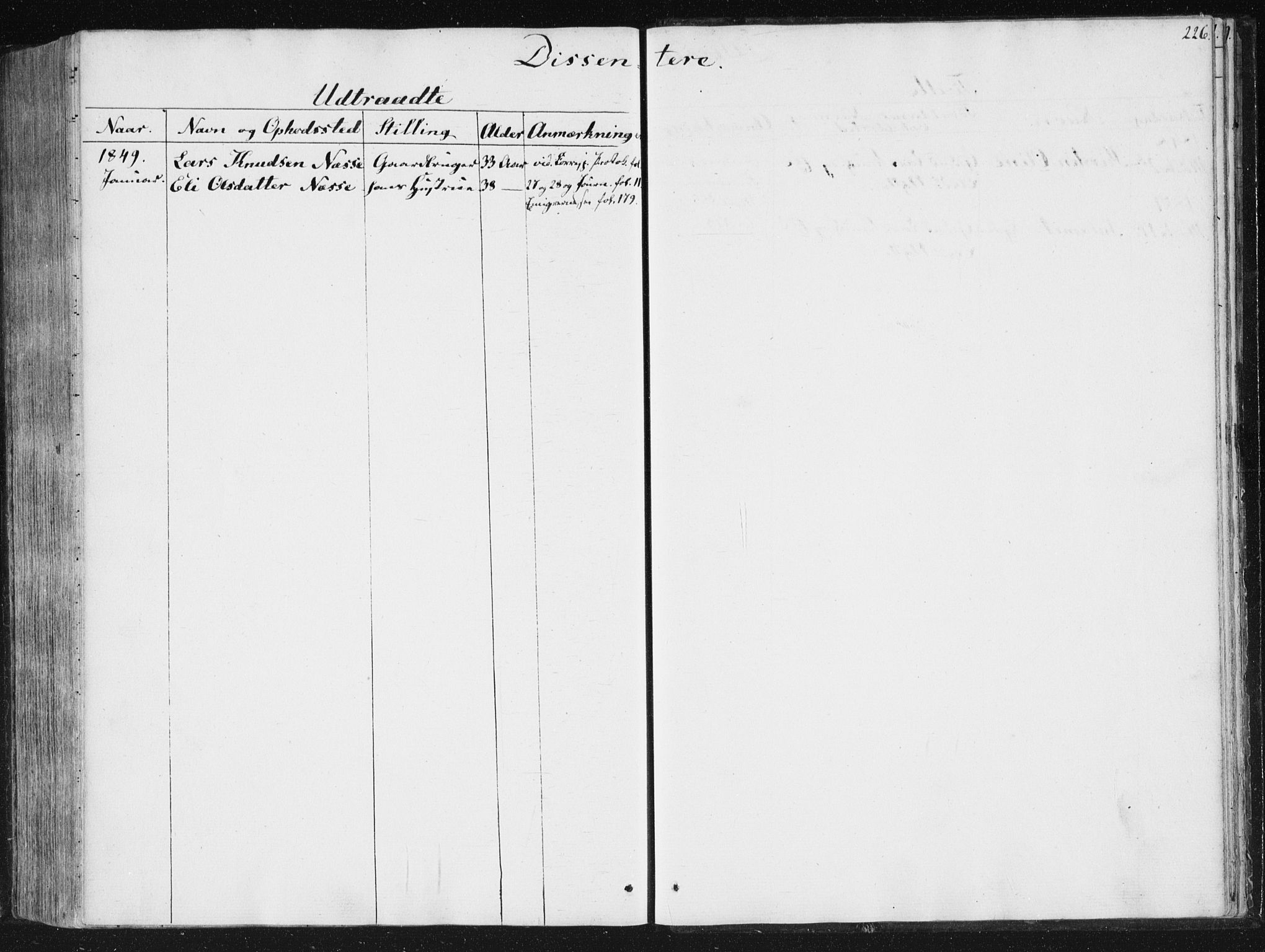 Hjelmeland sokneprestkontor, SAST/A-101843/01/IV/L0008: Parish register (official) no. A 8, 1842-1861, p. 226
