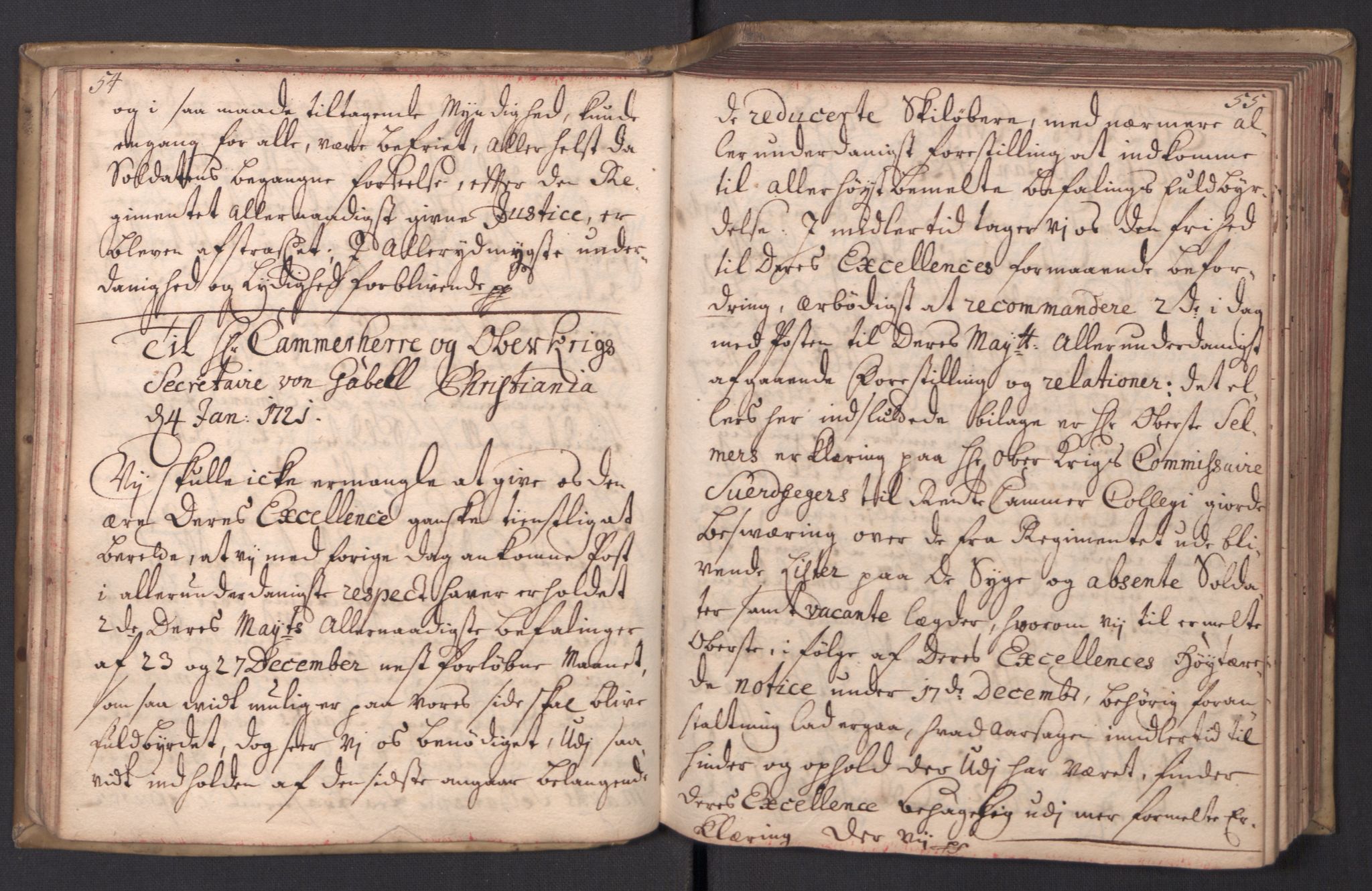 Kommanderende general (KG I) med Det norske krigsdirektorium, AV/RA-EA-5419/B/L0008: Kommanderende generals kopibok, 1720-1721, p. 54-55