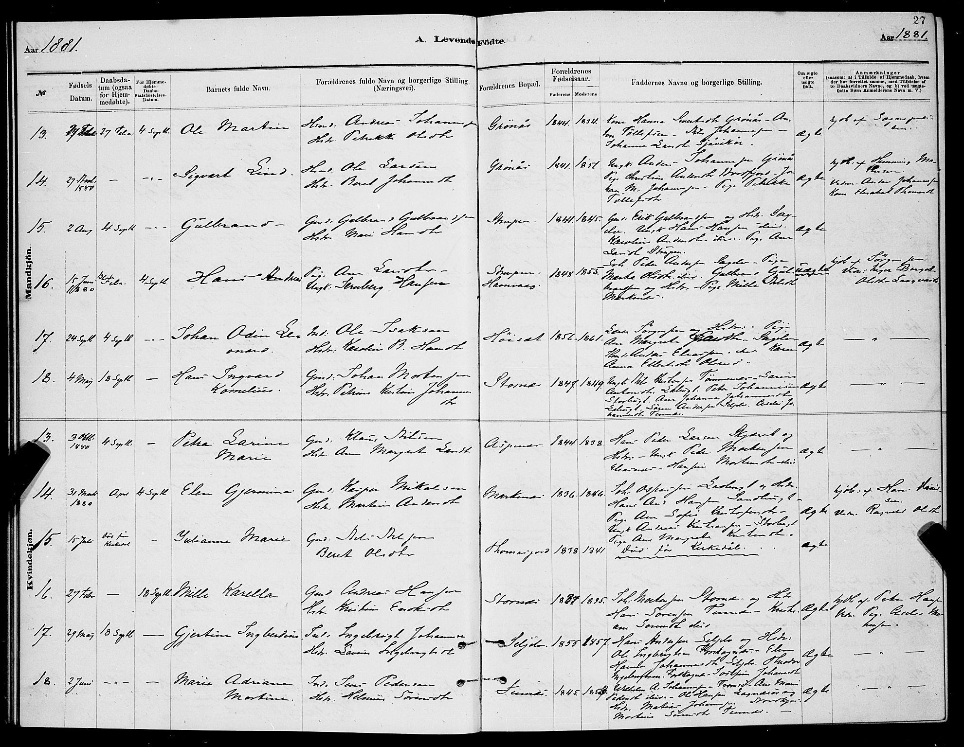 Balsfjord sokneprestembete, AV/SATØ-S-1303/G/Ga/L0007klokker: Parish register (copy) no. 7, 1878-1889, p. 27