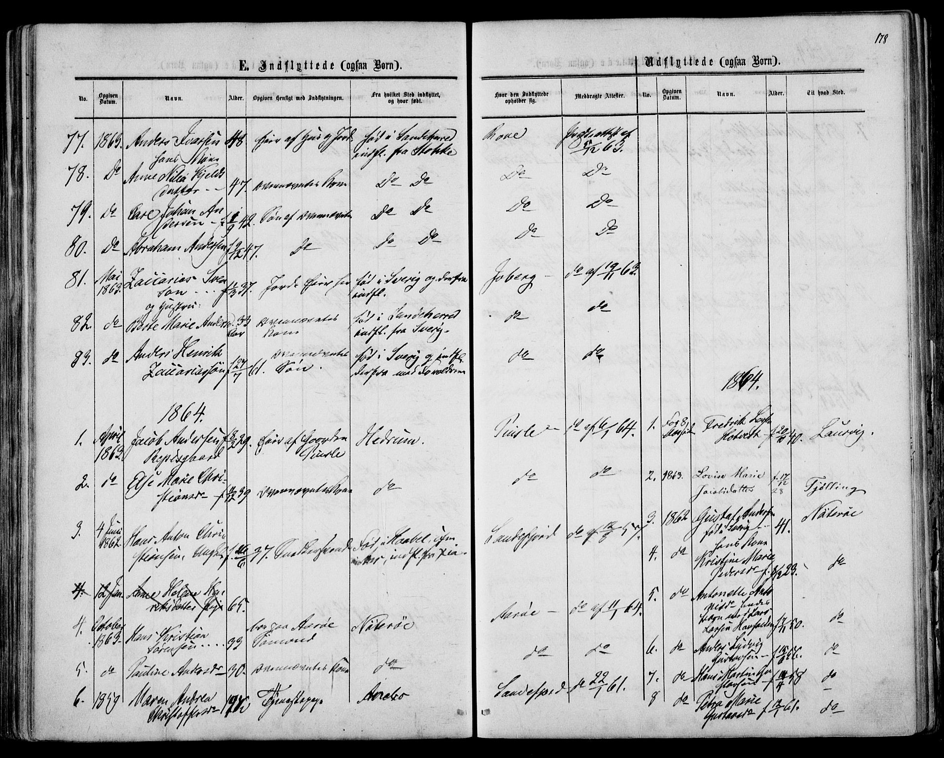 Sandar kirkebøker, AV/SAKO-A-243/F/Fa/L0009: Parish register (official) no. 9, 1862-1871, p. 178