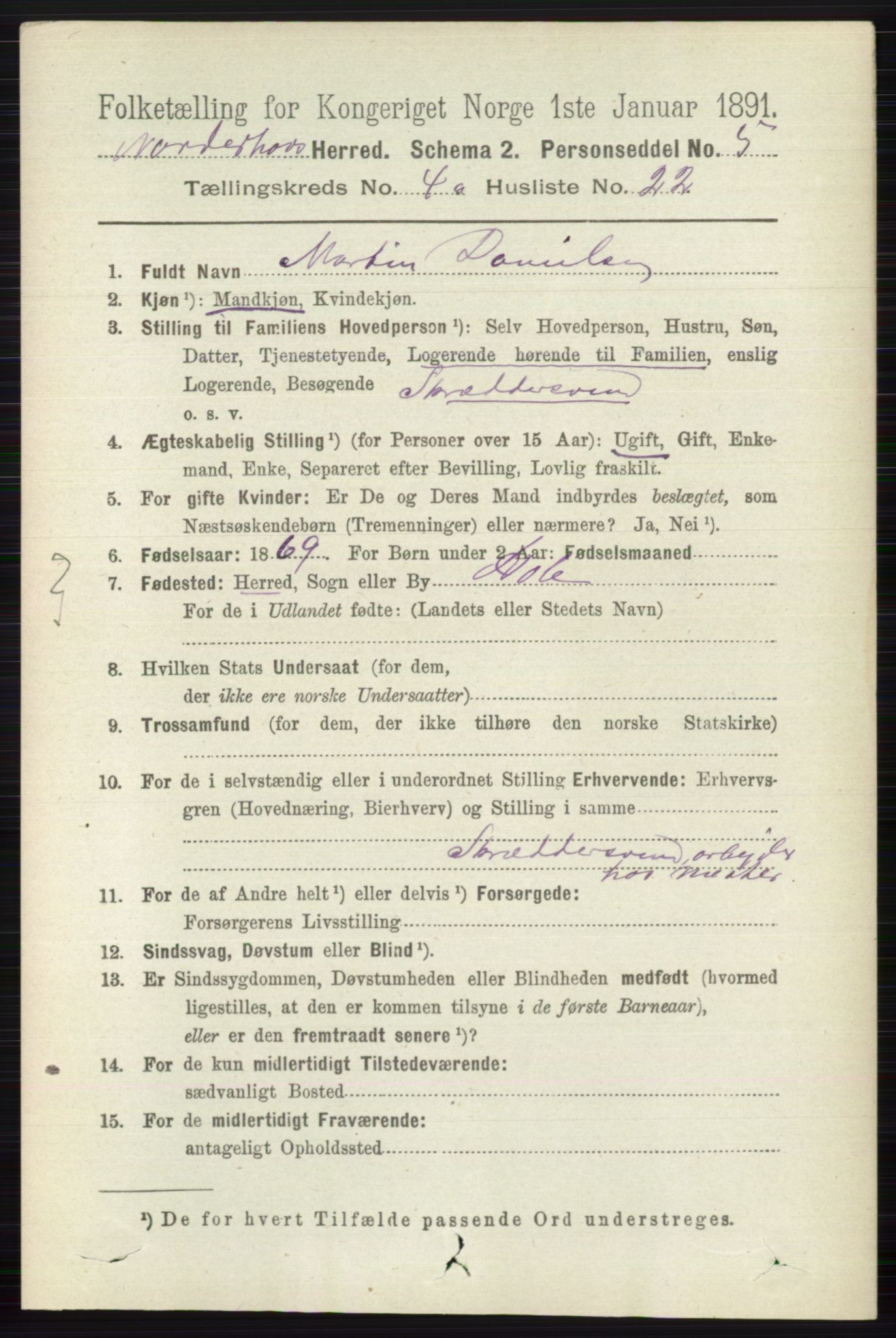 RA, 1891 census for 0613 Norderhov, 1891, p. 1865