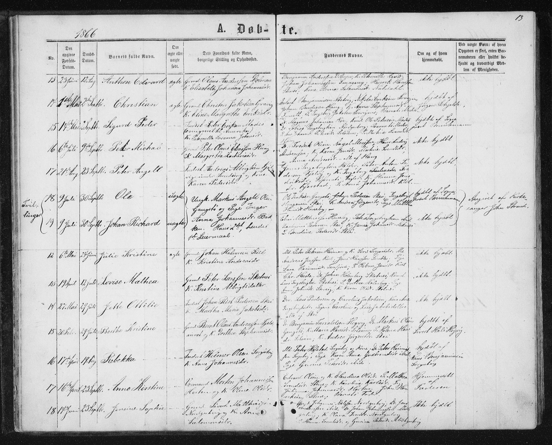 Ministerialprotokoller, klokkerbøker og fødselsregistre - Nord-Trøndelag, SAT/A-1458/788/L0696: Parish register (official) no. 788A03, 1863-1877, p. 13