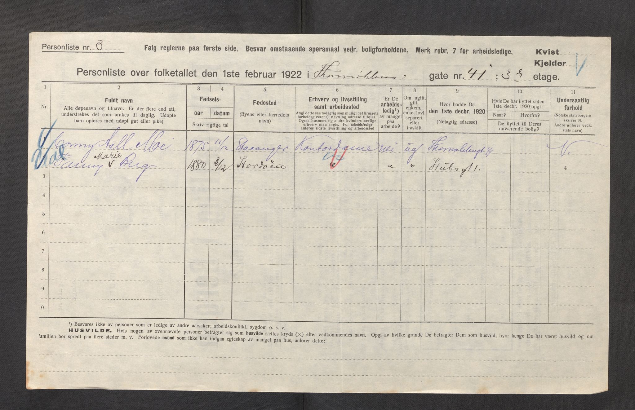 SAB, Municipal Census 1922 for Bergen, 1922, p. 43804