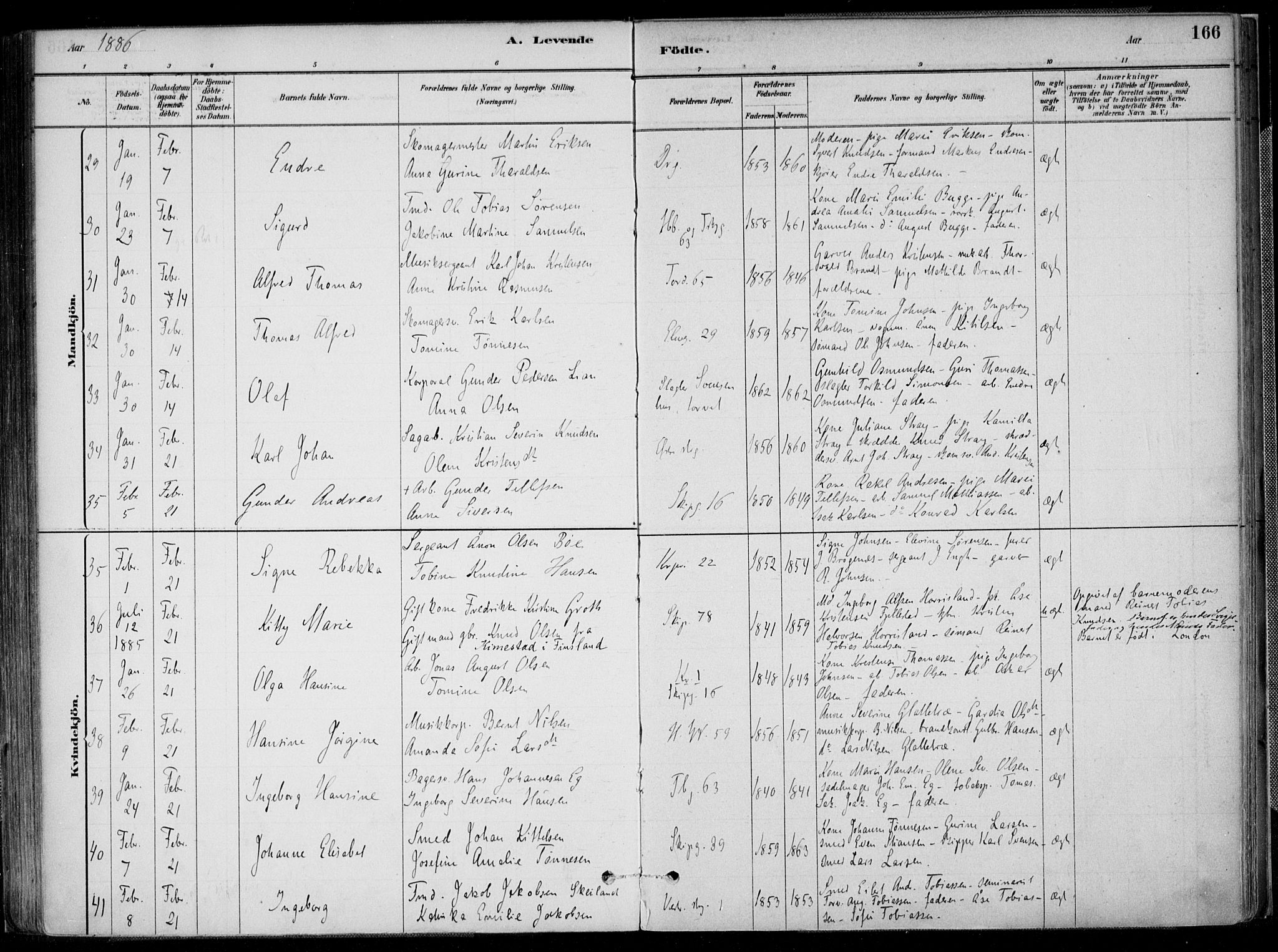 Kristiansand domprosti, AV/SAK-1112-0006/F/Fa/L0016: Parish register (official) no. A 16A, 1880-1890, p. 166
