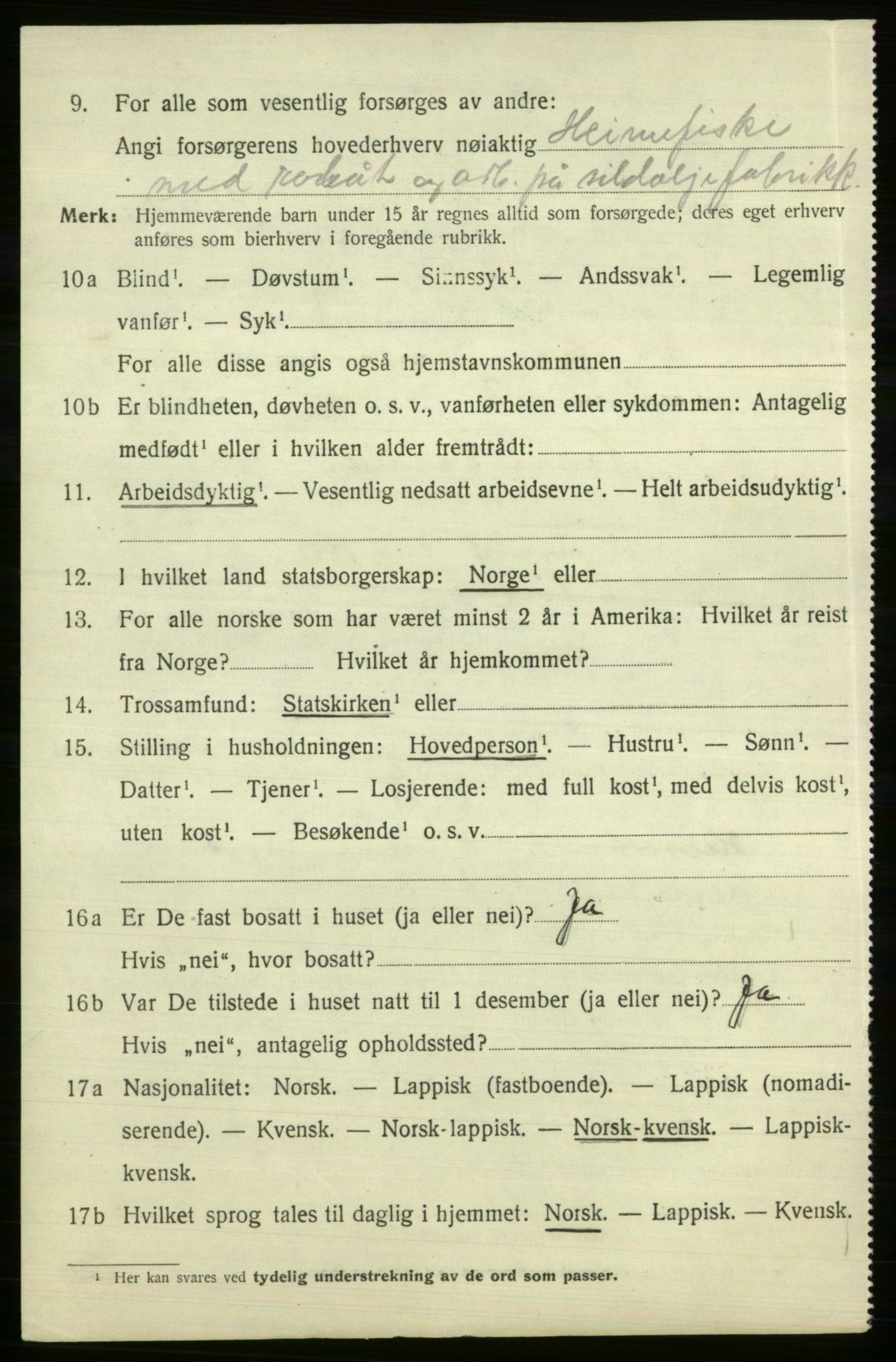 SATØ, 1920 census for Loppa, 1920, p. 3087