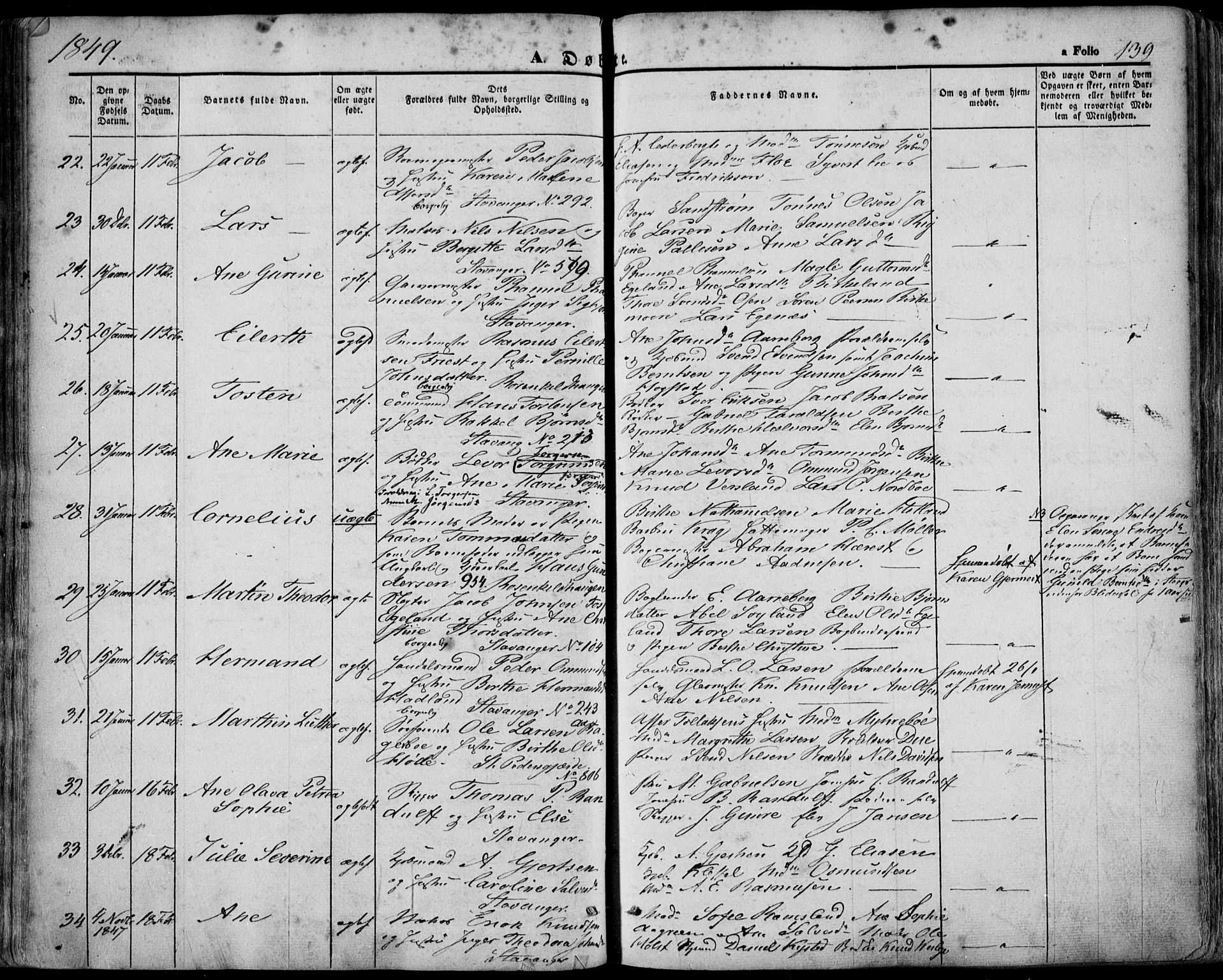 Domkirken sokneprestkontor, SAST/A-101812/001/30/30BA/L0016: Parish register (official) no. A 15, 1844-1854, p. 139