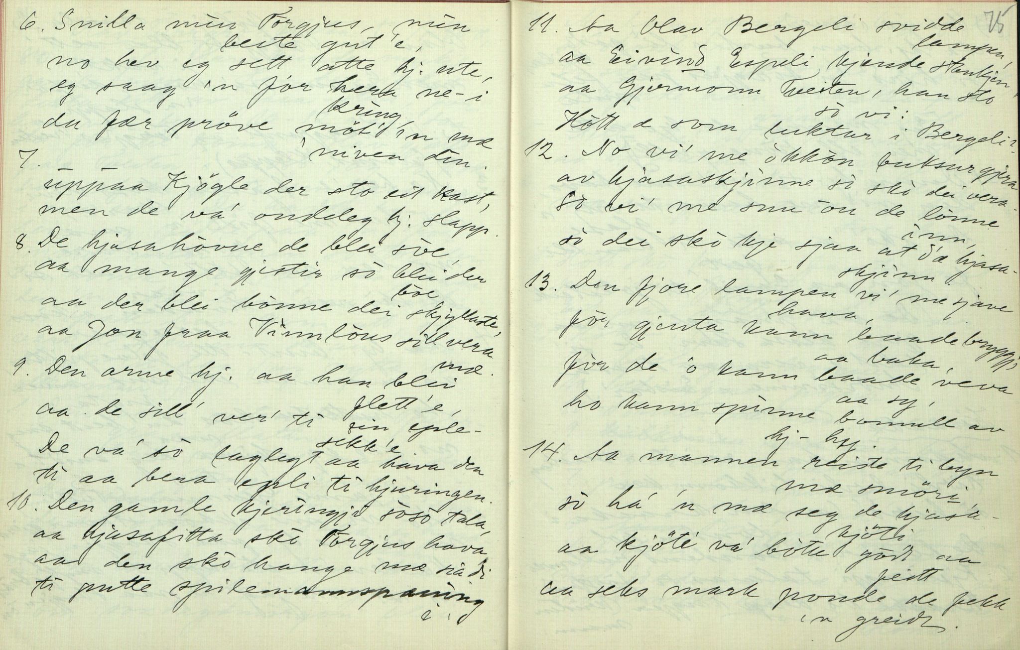 Rikard Berge, TEMU/TGM-A-1003/F/L0006/0022: 201-250 / 222 Frå Lårdal. Ymse oppskrifter nedskrivne av Rikard Berge, 1911, p. 74-75