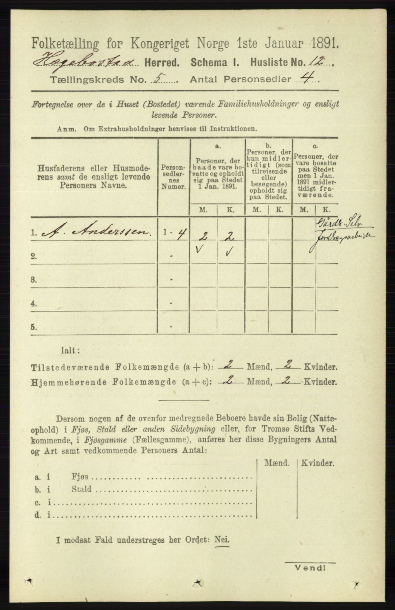 RA, 1891 census for 1034 Hægebostad, 1891, p. 1442