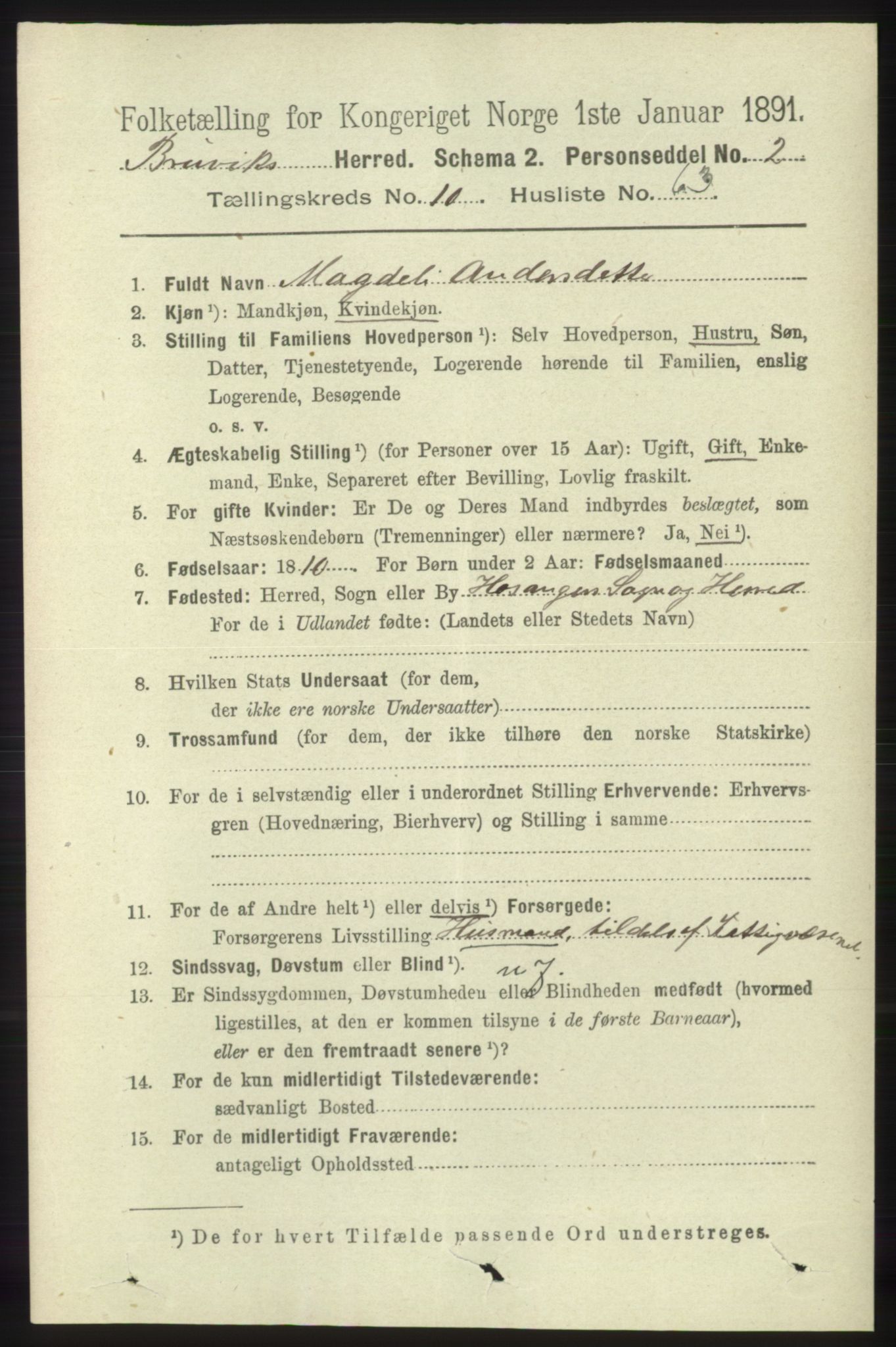 RA, 1891 census for 1251 Bruvik, 1891, p. 4139