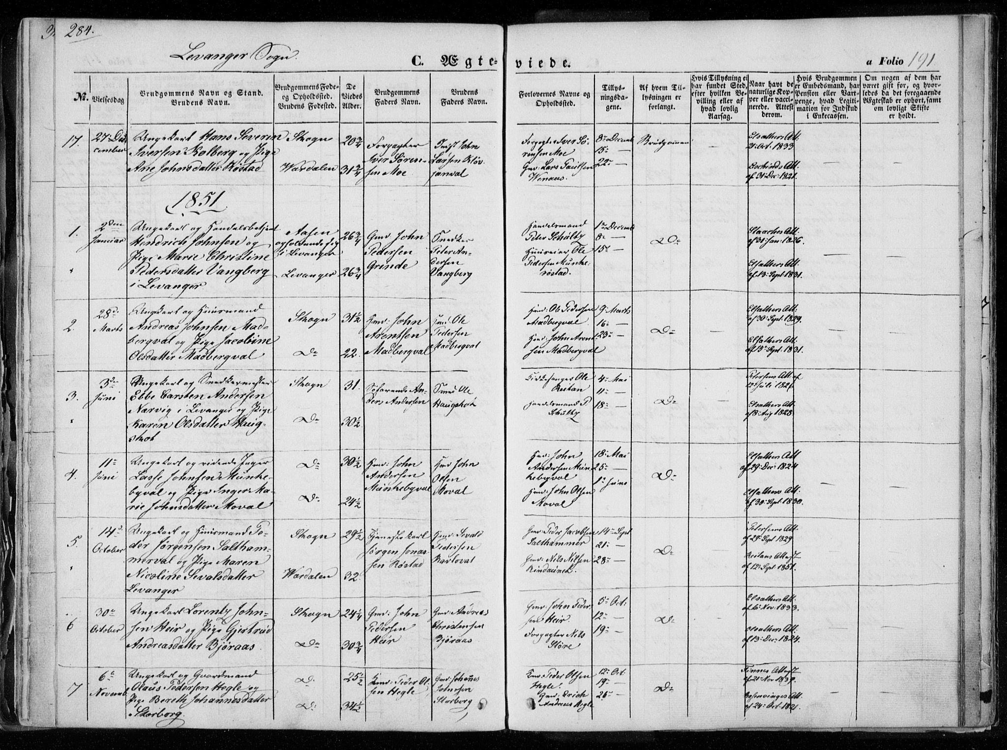 Ministerialprotokoller, klokkerbøker og fødselsregistre - Nord-Trøndelag, SAT/A-1458/720/L0183: Parish register (official) no. 720A01, 1836-1855, p. 191