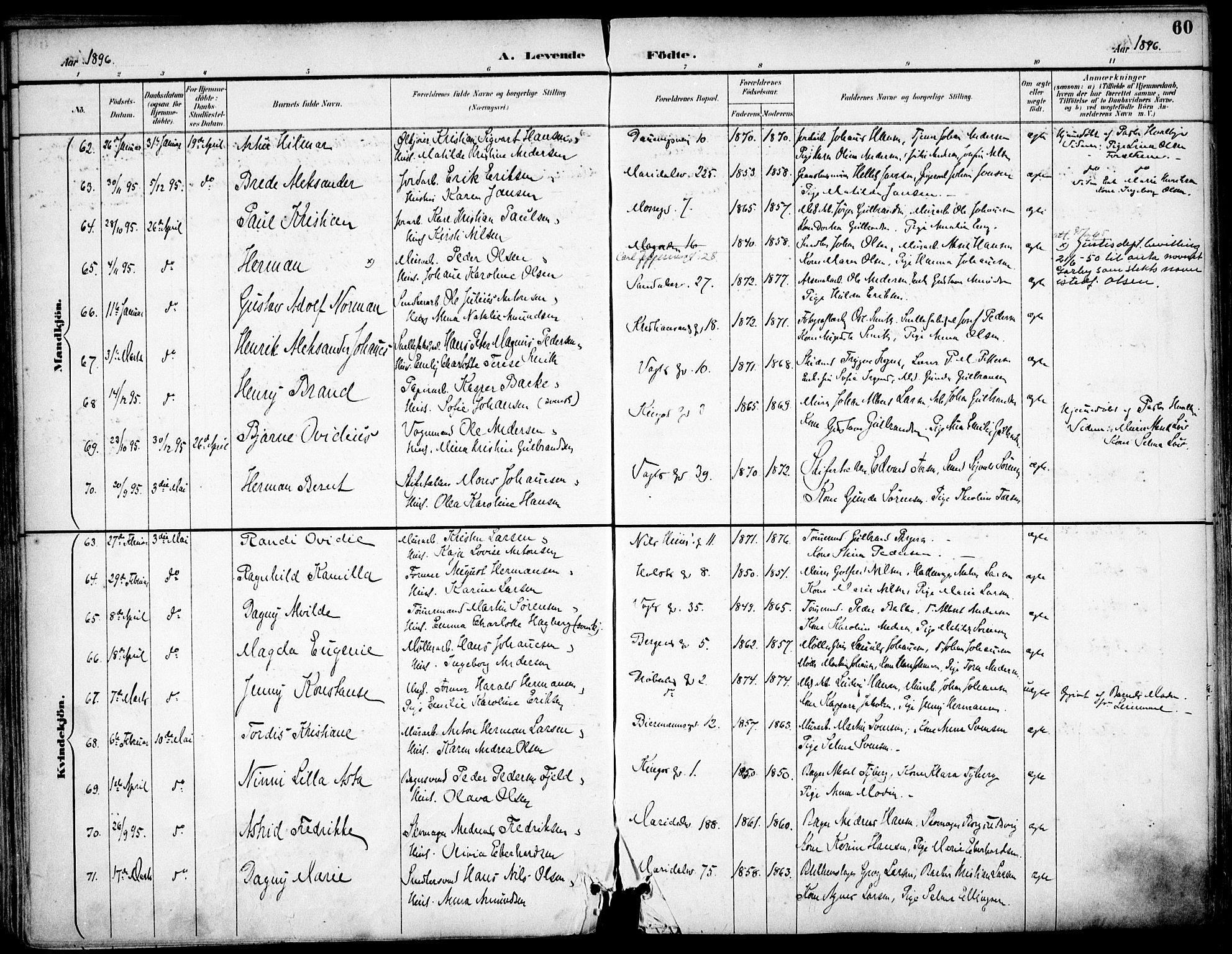 Sagene prestekontor Kirkebøker, SAO/A-10796/F/L0004: Parish register (official) no. 4, 1894-1904, p. 60