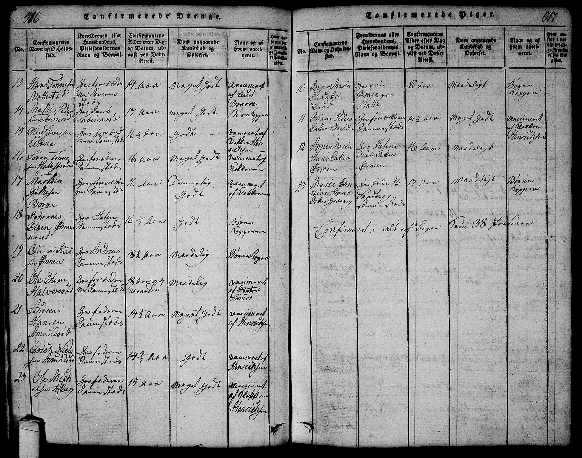 Onsøy prestekontor Kirkebøker, SAO/A-10914/G/Ga/L0001: Parish register (copy) no. I 1, 1814-1840, p. 516-517