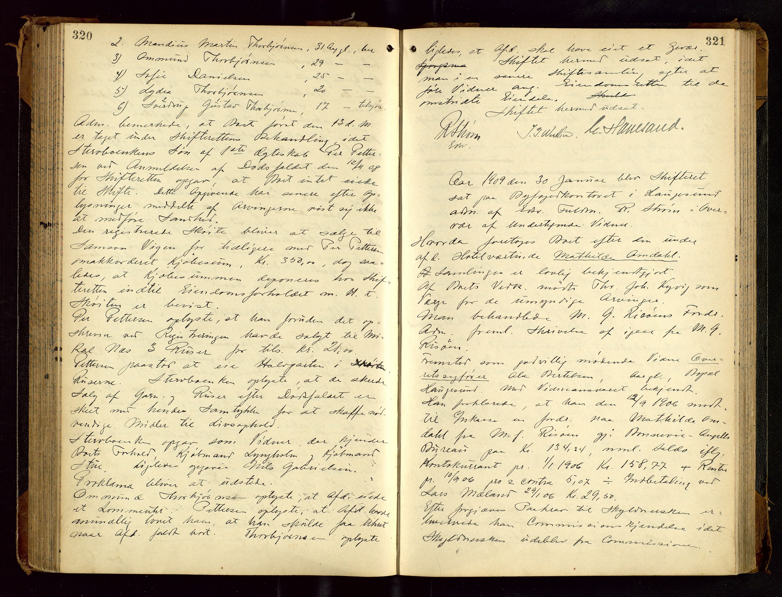 Haugesund tingrett, AV/SAST-A-101415/01/IV/IVC/L0001: Skifteforhandlingsprotokoll, med register, 1900-1912, p. 320-321