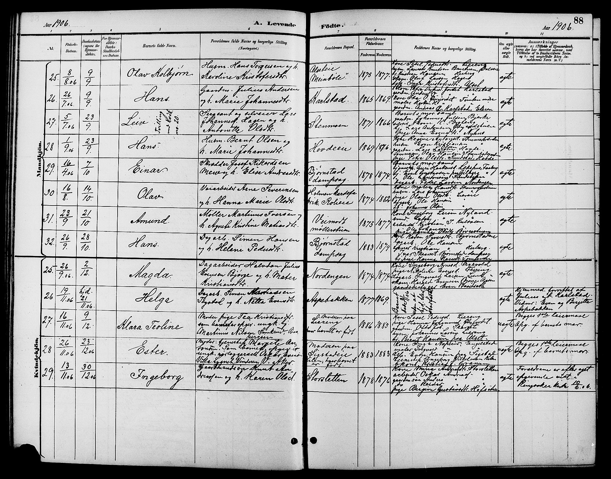 Biri prestekontor, SAH/PREST-096/H/Ha/Hab/L0004: Parish register (copy) no. 4, 1892-1909, p. 88
