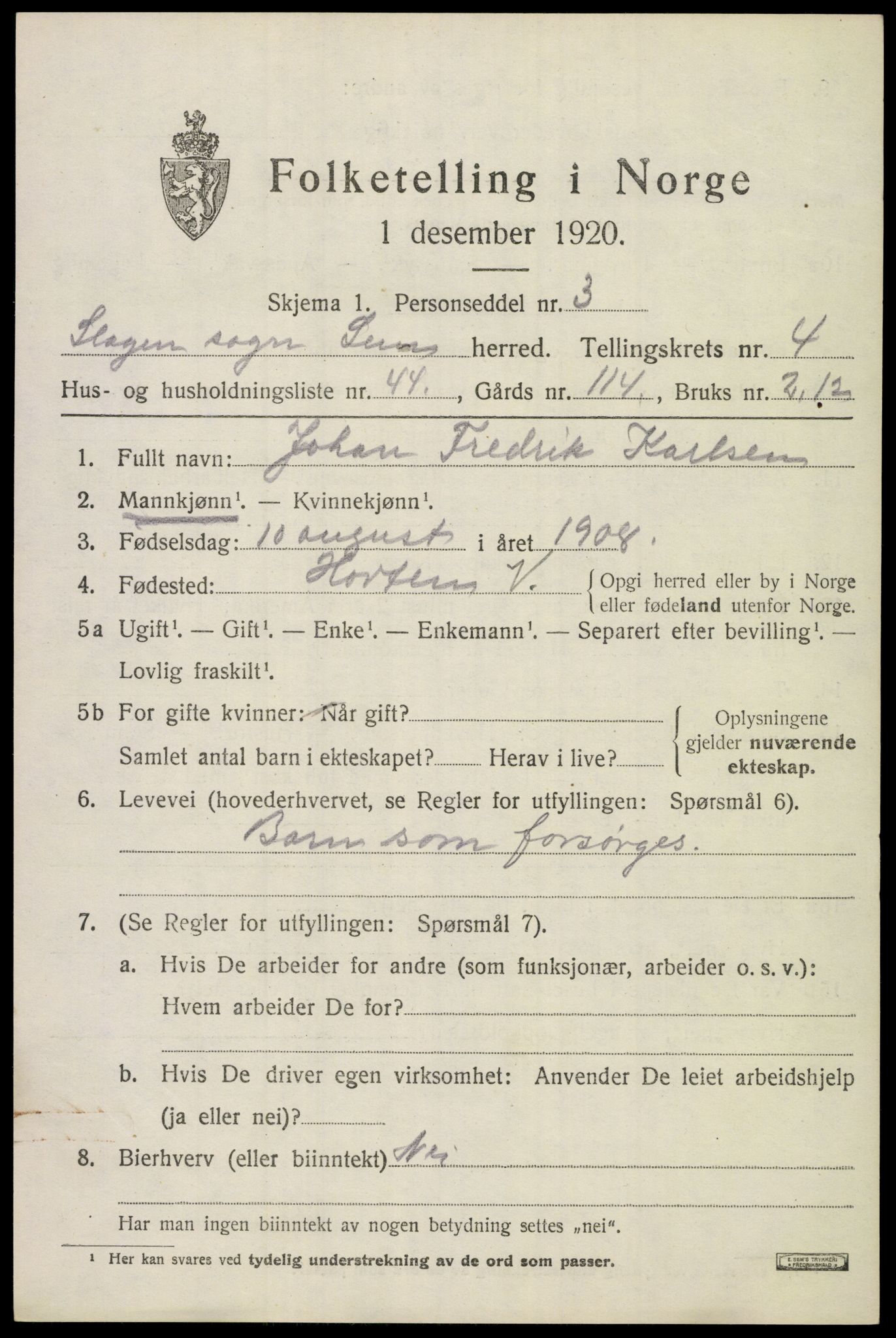 SAKO, 1920 census for Sem, 1920, p. 7557