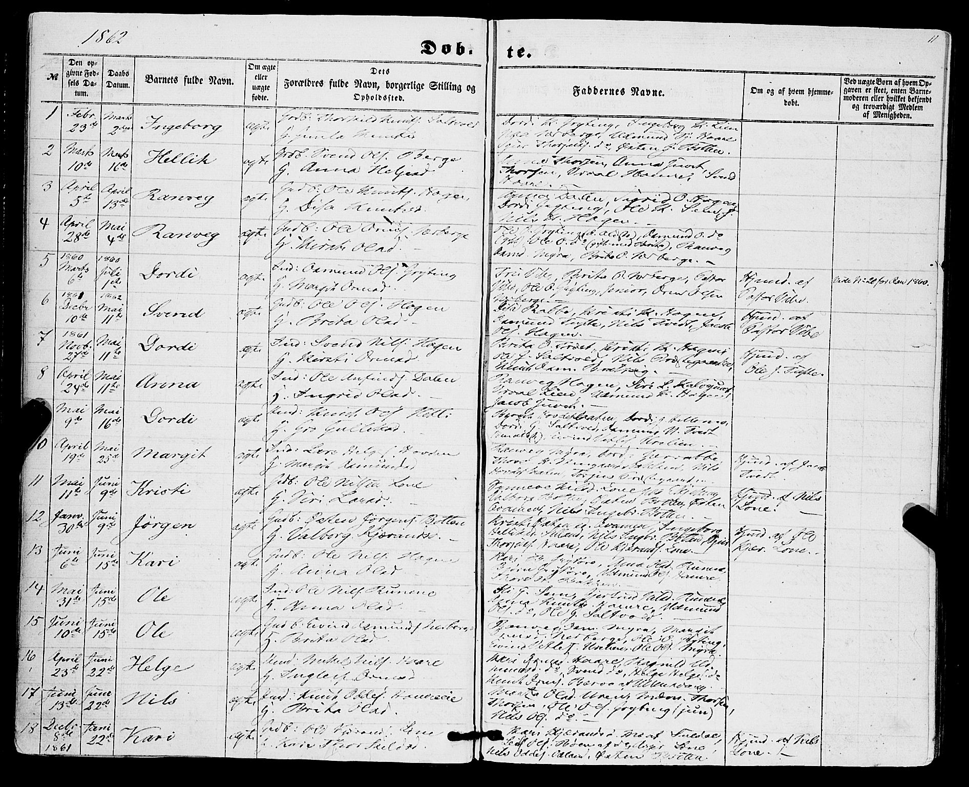 Røldal sokneprestembete, SAB/A-100247: Parish register (official) no. A 3, 1856-1870, p. 11