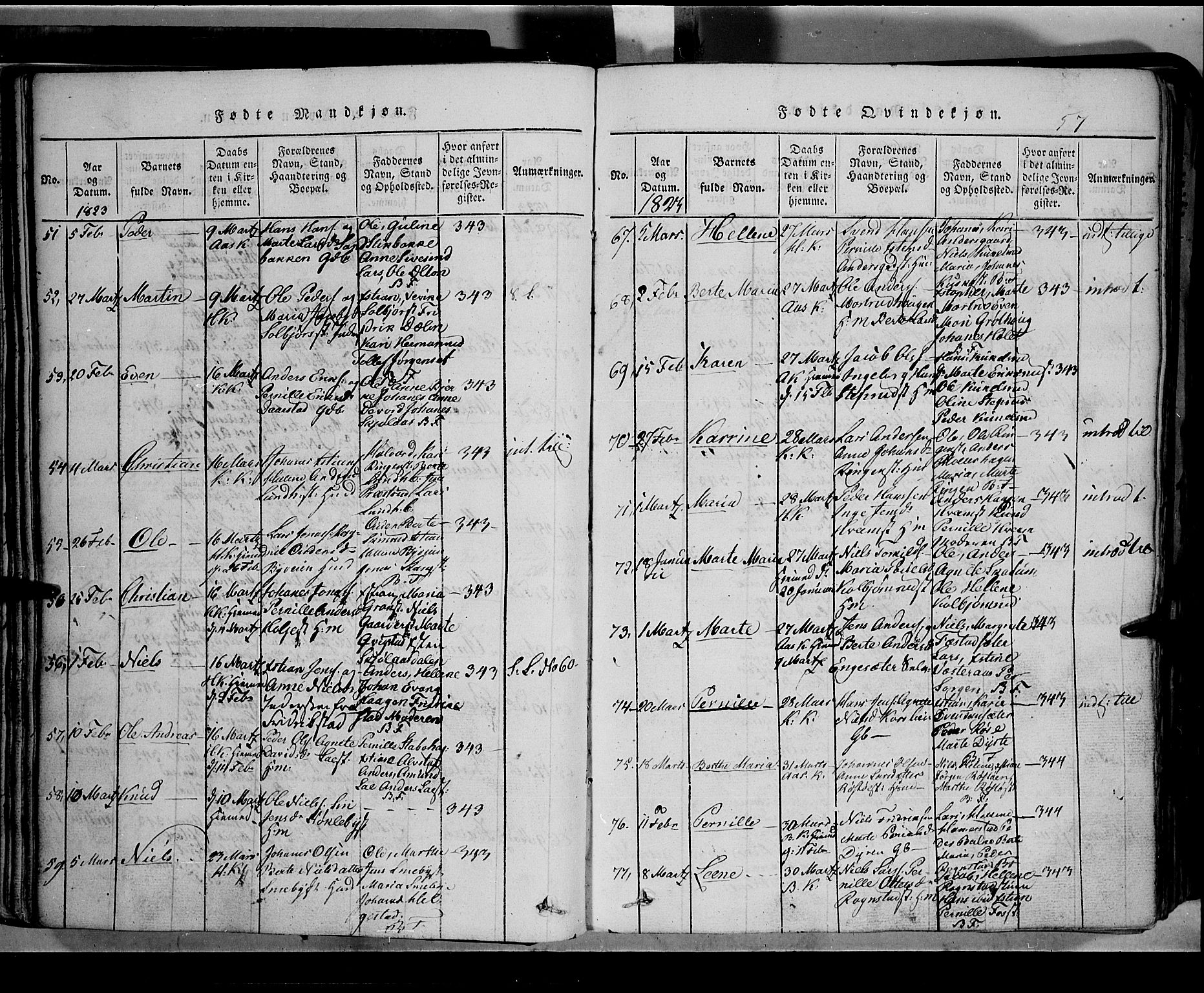 Toten prestekontor, SAH/PREST-102/H/Ha/Hab/L0002: Parish register (copy) no. 2, 1820-1827, p. 57