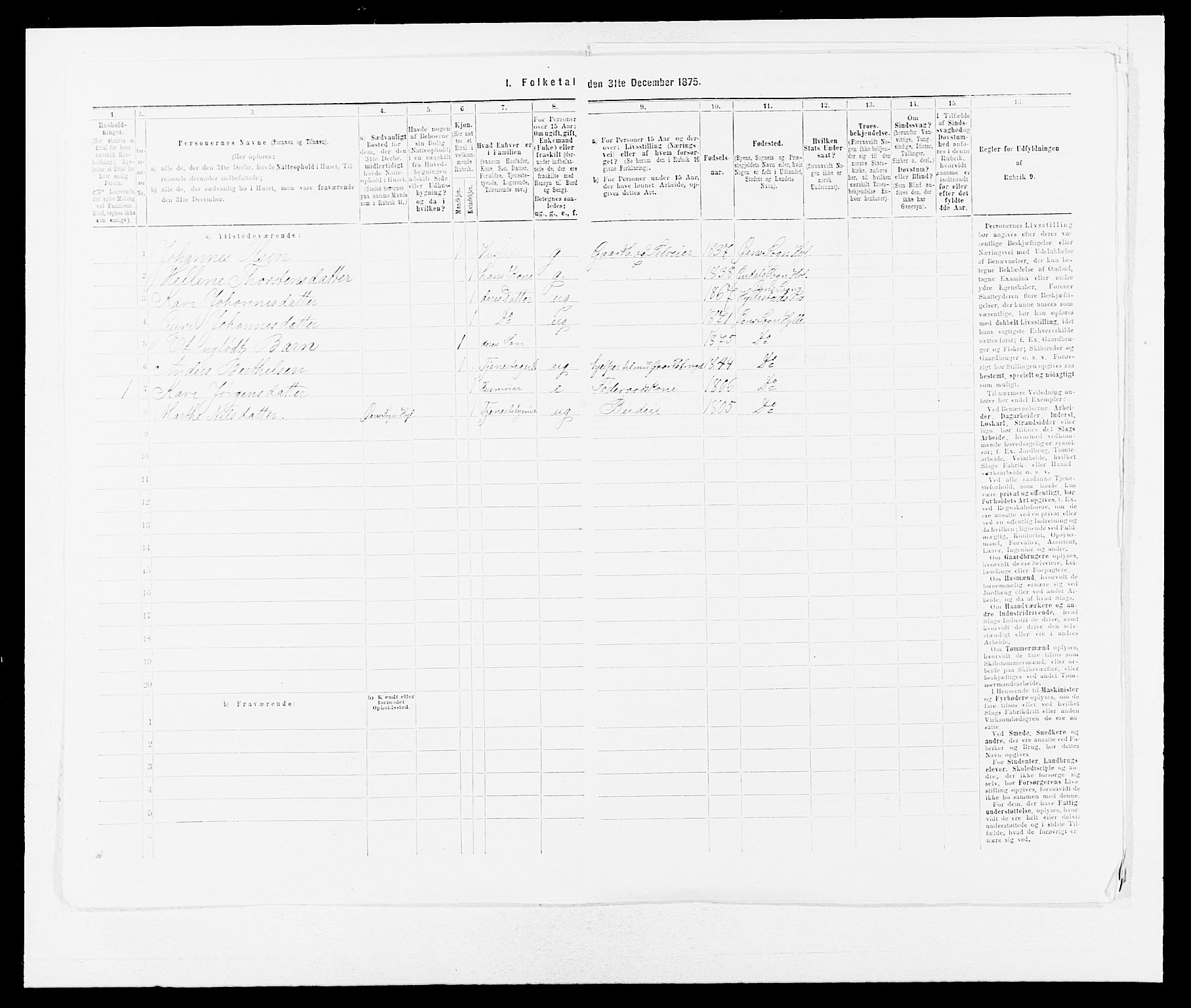 SAB, 1875 census for 1413P Hyllestad, 1875, p. 709